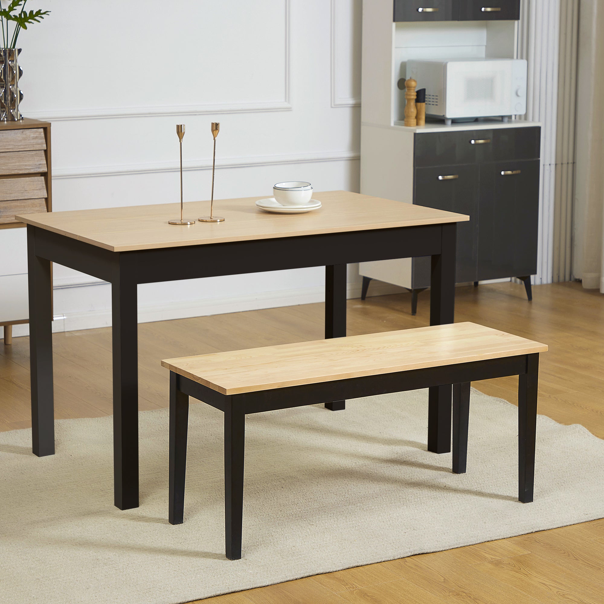 HOMCOM 102 cm Wood Dining Bench for 2 People, Wooden Bench for Kitchen, Dining Room, Entryway, Black - North Peak Garden Furniture
