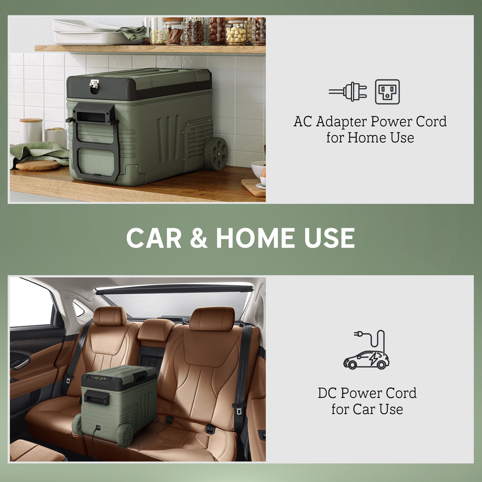 Outsunny 33L Camping Fridge Freezer Dual Zone, Portable Car Fridge 12V/24V DC & 100-240V AC, Electric Cool Box -20℃-20℃ with Wheels and LED Light, for Travel, RV, Road Trip, Picnic [Energy Class E] - North Peak Garden Furniture