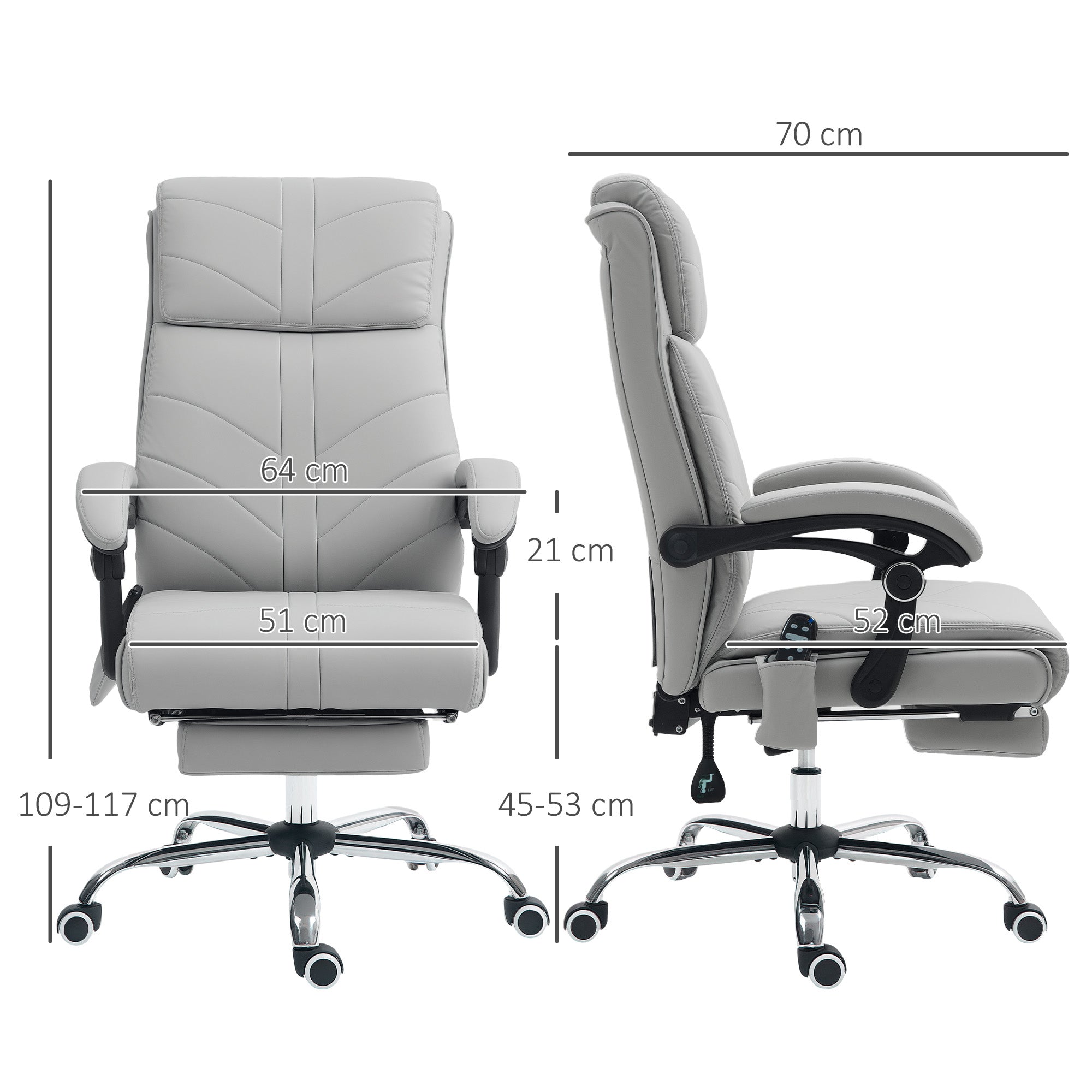 Vinsetto Faux Leather Massage Office Chair - Light Grey - North Peak Garden Furniture