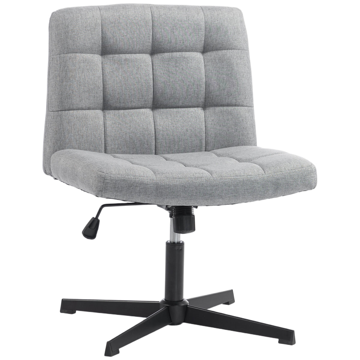 HOMCOM Armless Office Chair, Cross Legged Linen Computer Desk Vanity Chair with Wide Seat, Rocking Function, Grey
