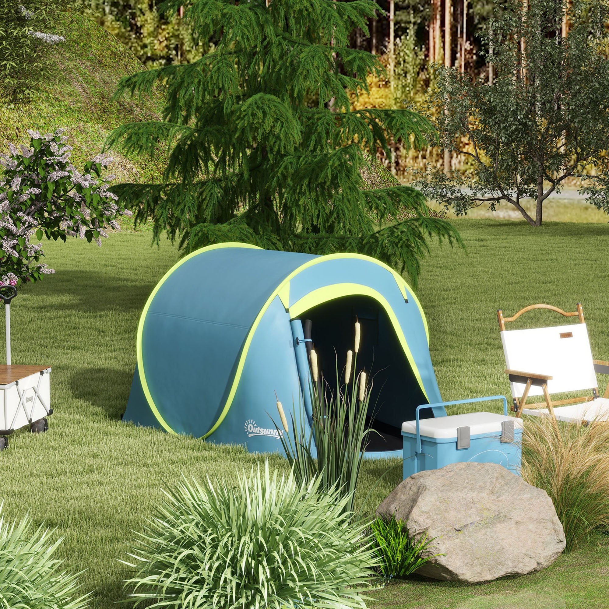Outsunny Two-Man Pop-Up Dome Tent, with Accessories - Blue - North Peak Garden Furniture