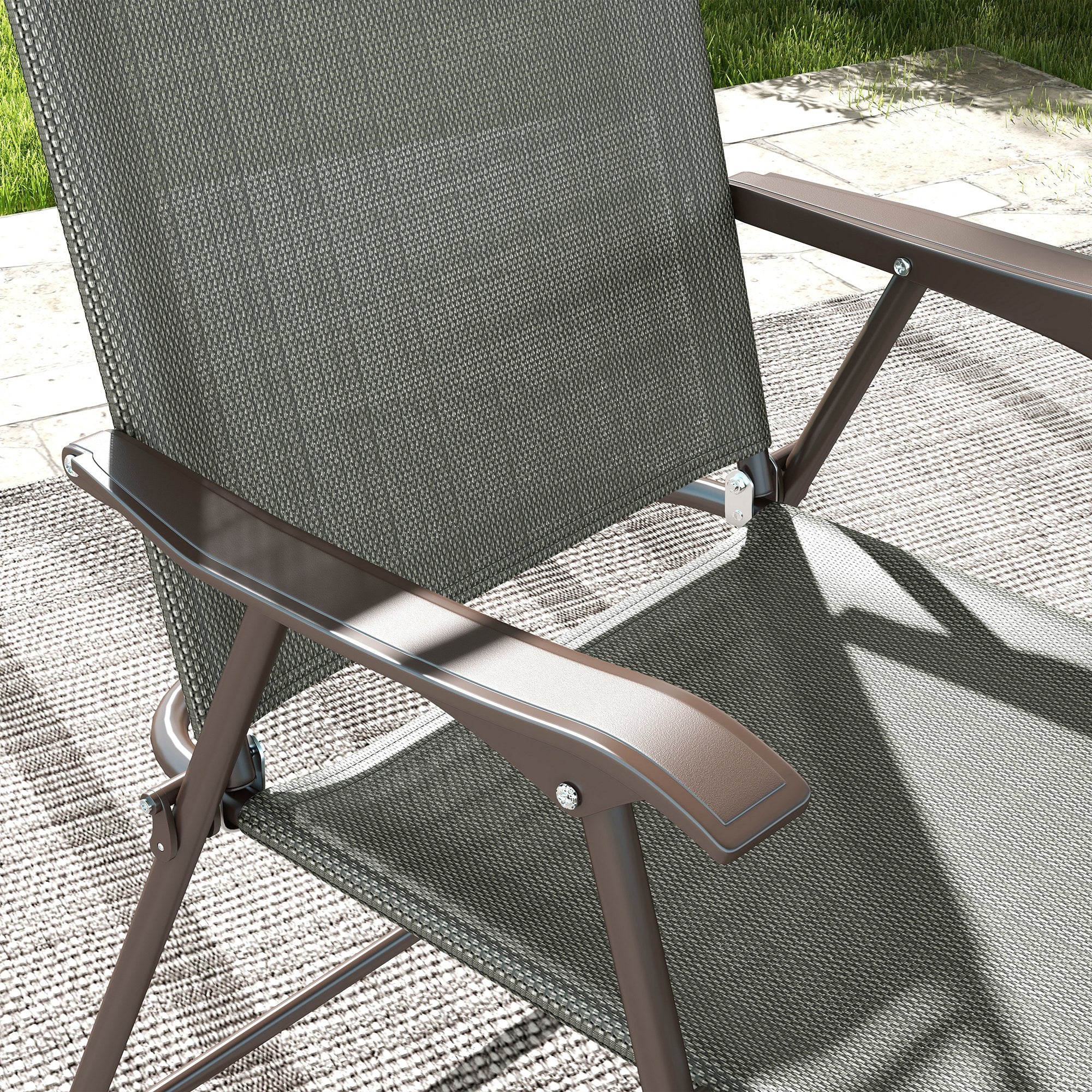 Outsunny Set of Two Folding Garden Chairs, with Fabric Mesh Seats - Dark Grey - North Peak Garden Furniture