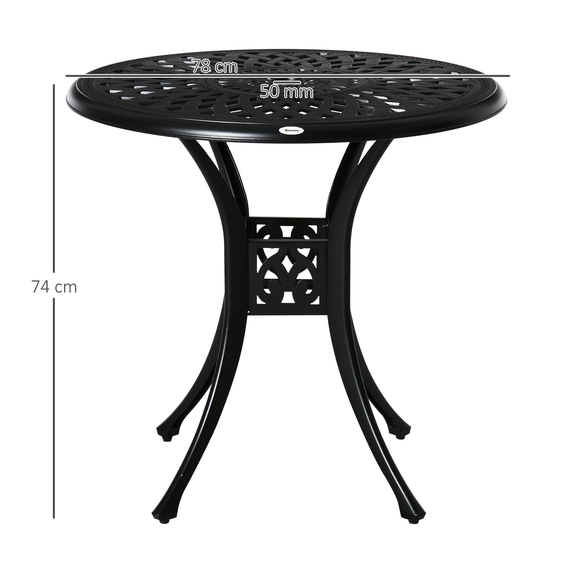 Outsunny 78cm Round Garden Dining Table with Parasol Hole Antique Cast Aluminium Outdoor Table Only, Black - North Peak Garden Furniture