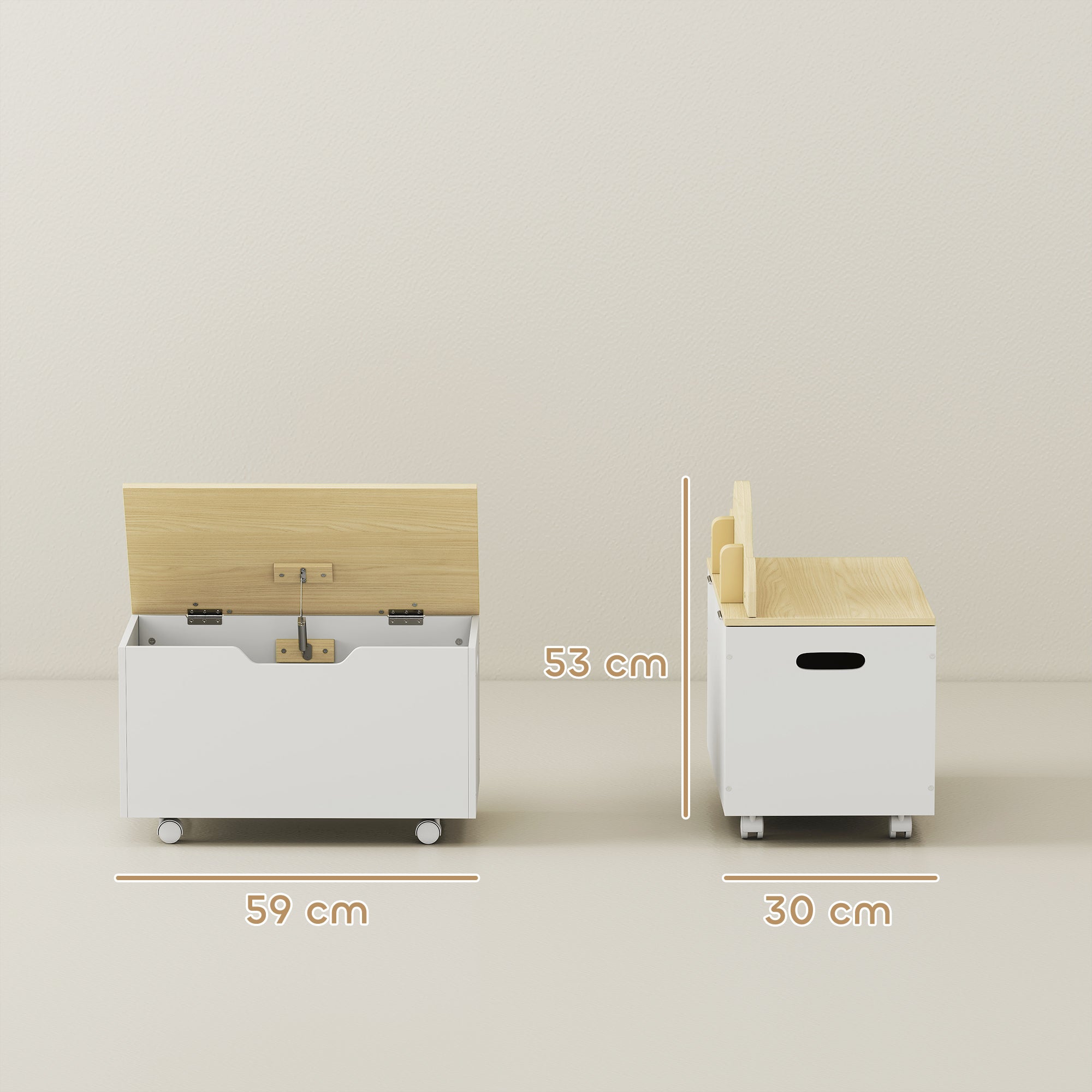 AIYAPLAY Toy Box with Lid, Toy Chest with Wheels and Safety Hinges, Toddler Storage Organiser for Playroom, Bedroom, White