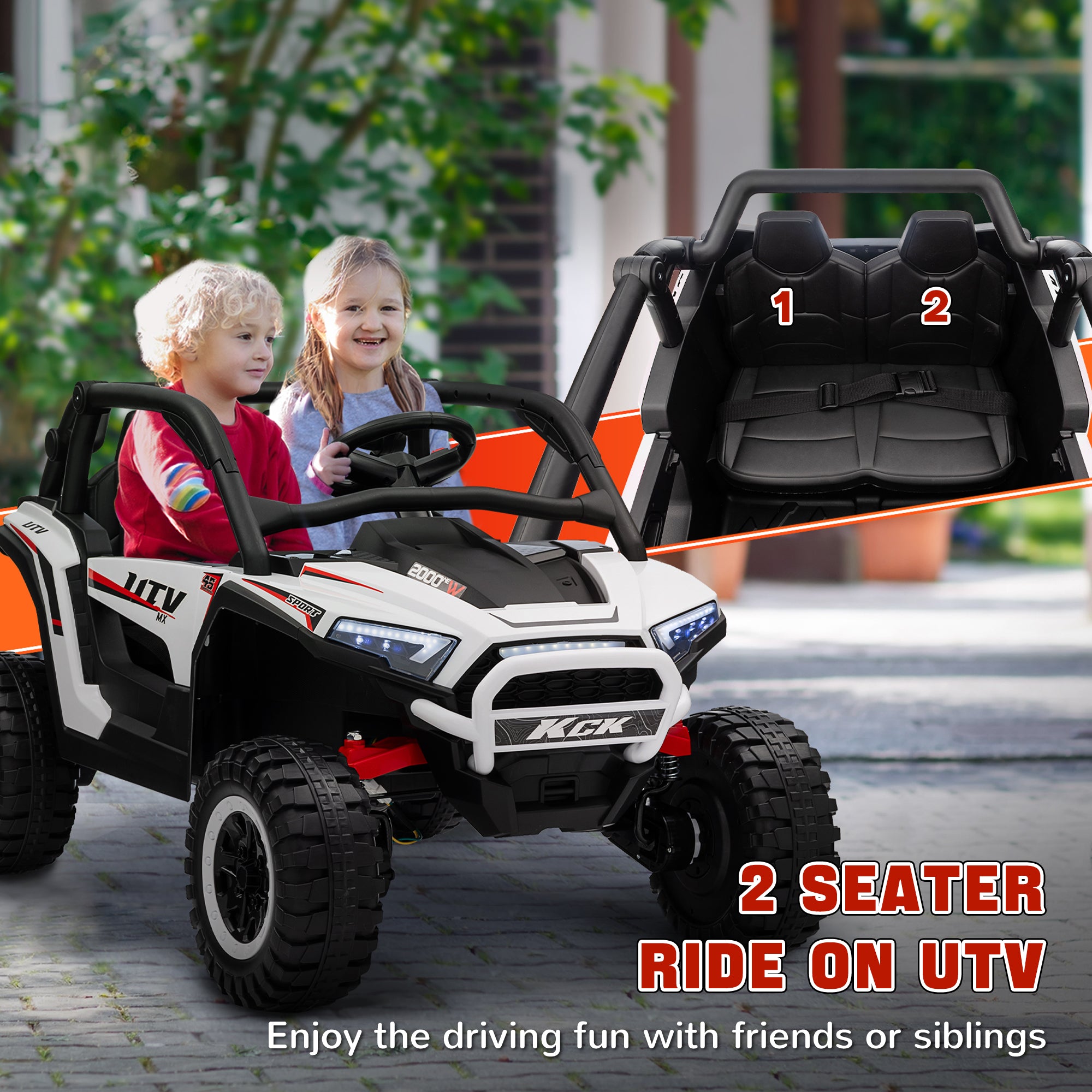 AIYAPLAY 2 Seater 24V 7AH Ride on Truck, Battery Powered Electric Ride On Car w/ Remote, Suspension, 3 Speeds - White