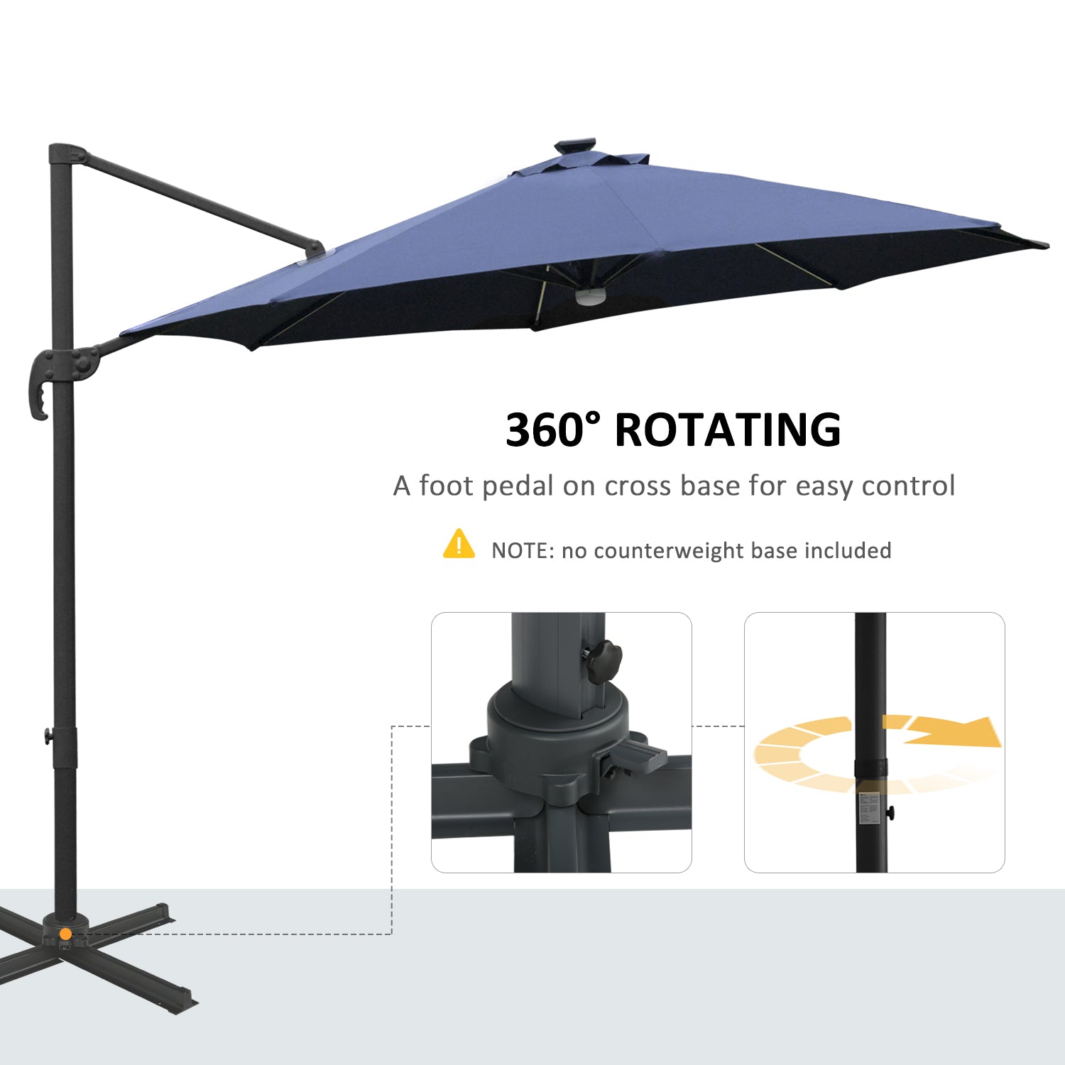 Outsunny 3(m) LED Cantilever Parasol Outdoor Sun Umbrella w/ Base Solar Lights Blue - North Peak Garden Furniture