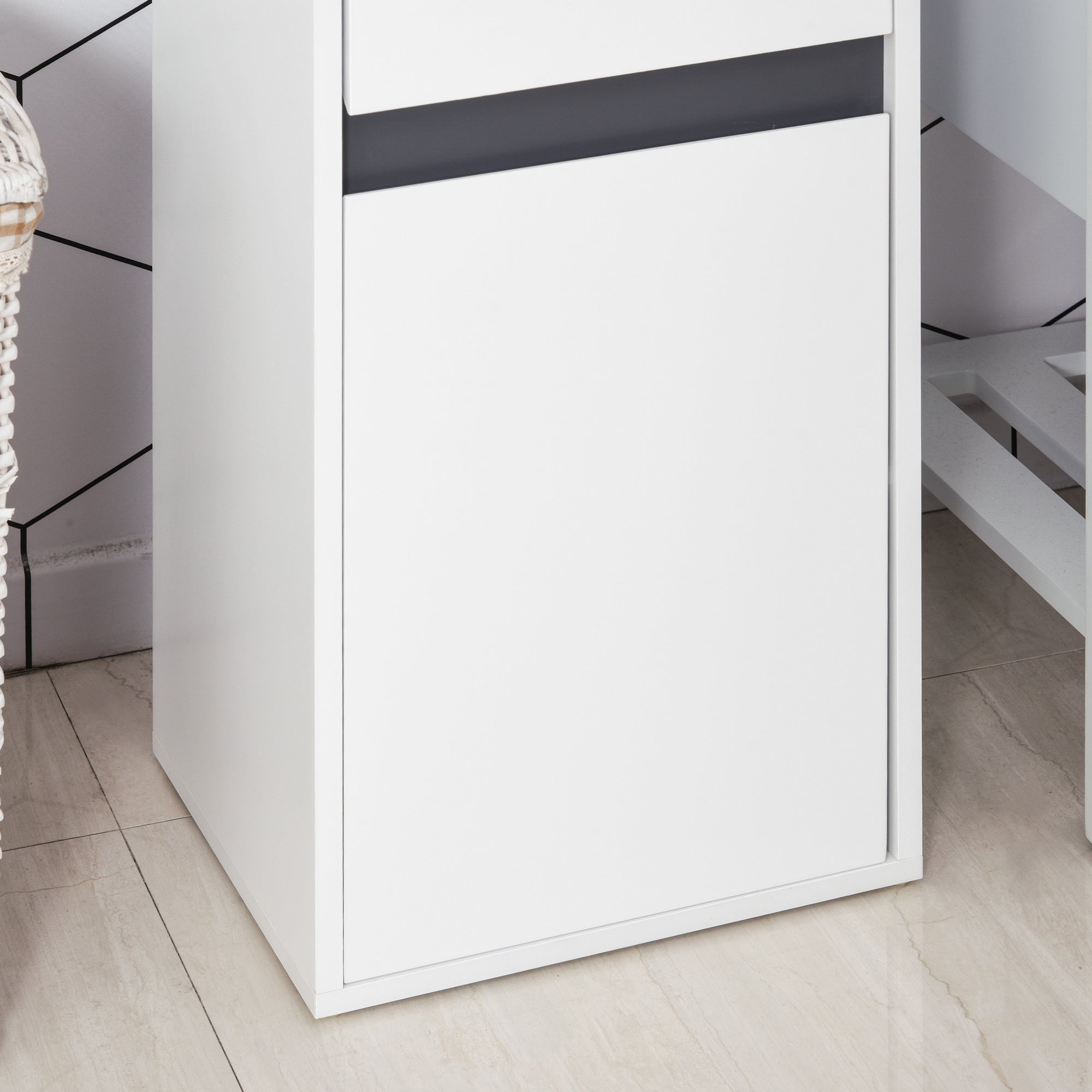 HOMCOM MDF Tri-Compartment Bathroom Storage Cabinet White - North Peak Garden Furniture
