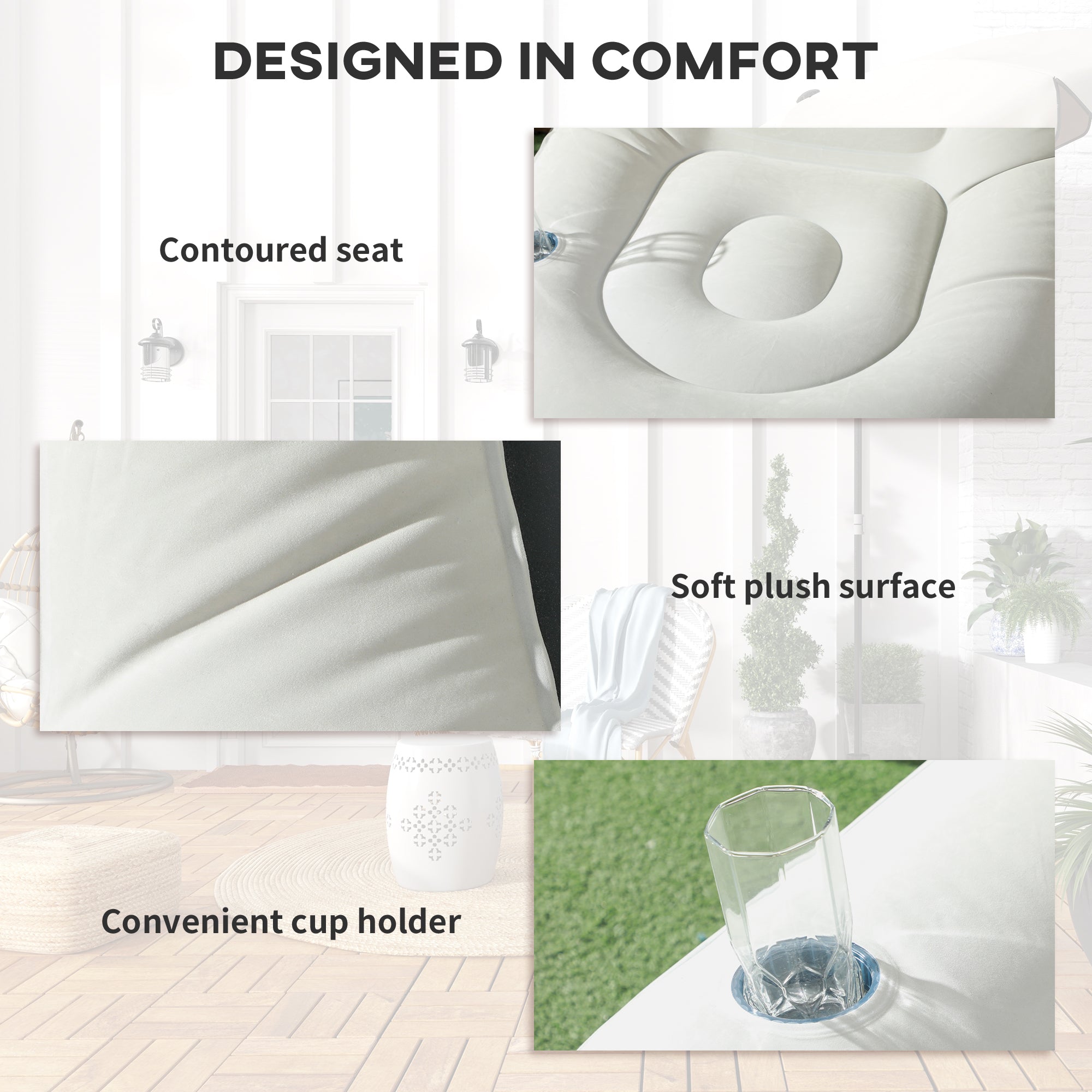 Outsunny Inflatable Sofa Chair and Foot Stool Set with Cup Holder, for Gaming, Reading and Movie Watching, Grey - North Peak Garden Furniture