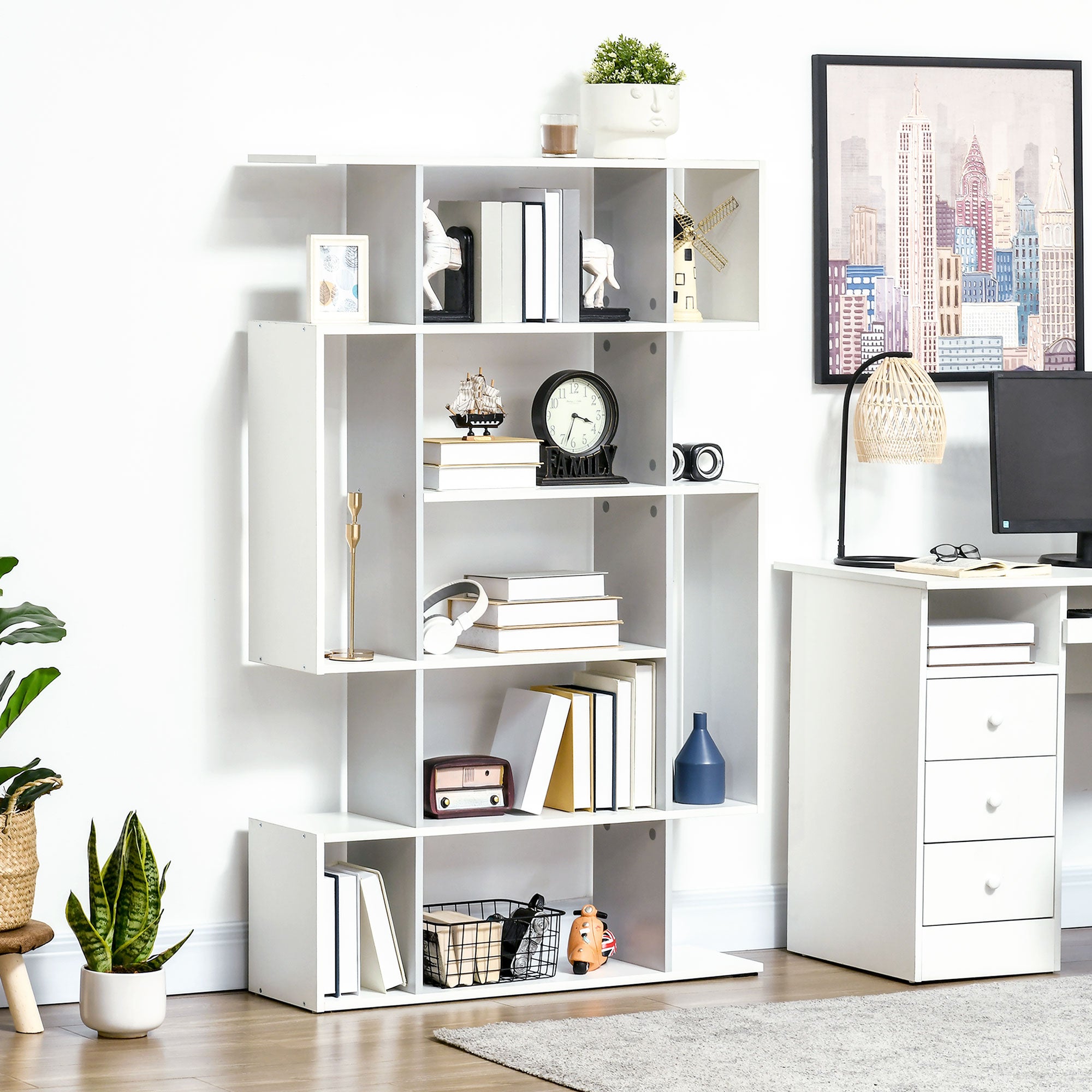 HOMCOM 5-Tier Bookshelf, Modern Bookcase with 13 Open Shelves, Freestanding Decorative Storage Shelving for Home Office and Study, White - North Peak Garden Furniture