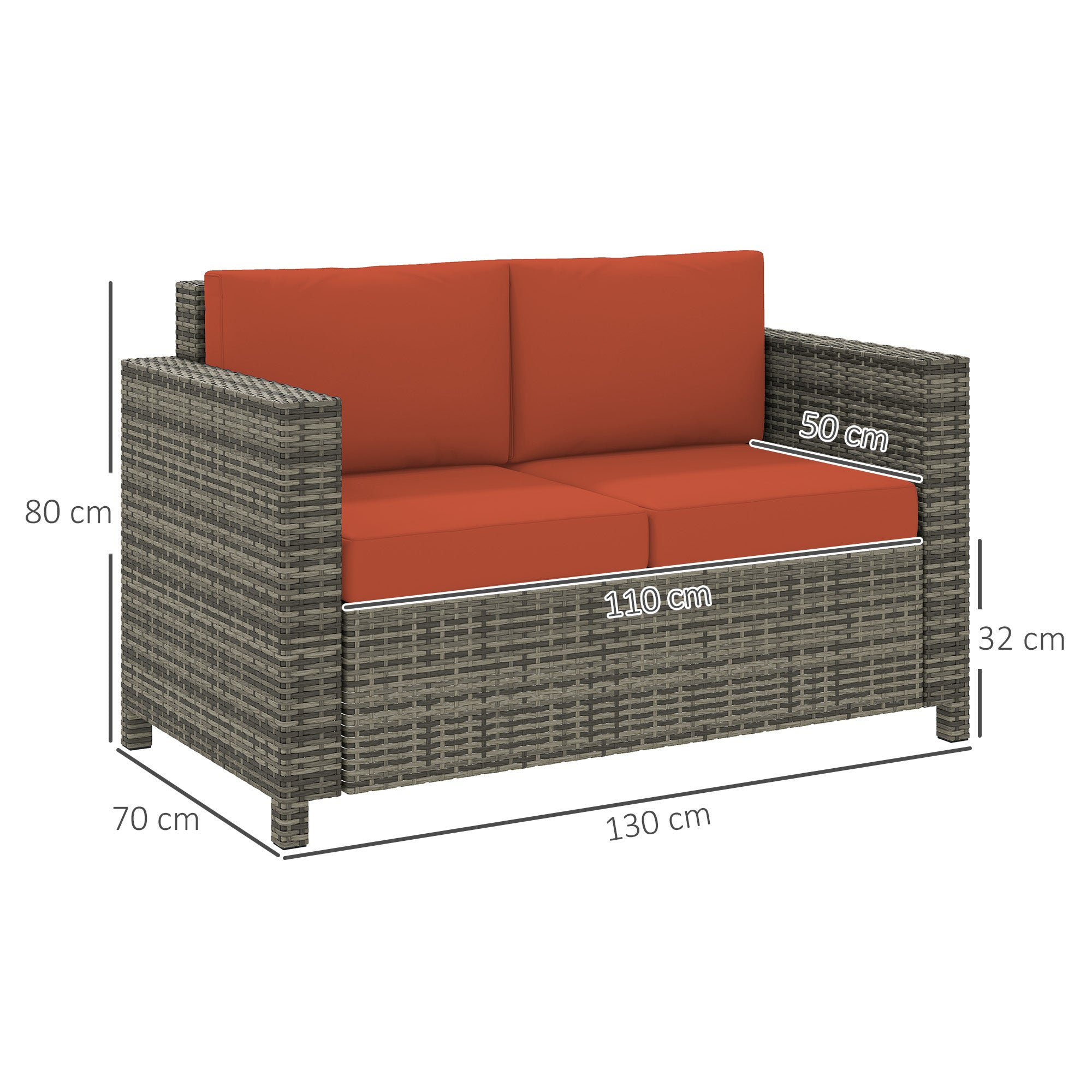 Outsunny 2 Seater Garden Furniture, Rattan Sofa with Soft Padded Cushion and Armrests, Wicker Garden Loveseat for Patio, Grey - North Peak Garden Furniture