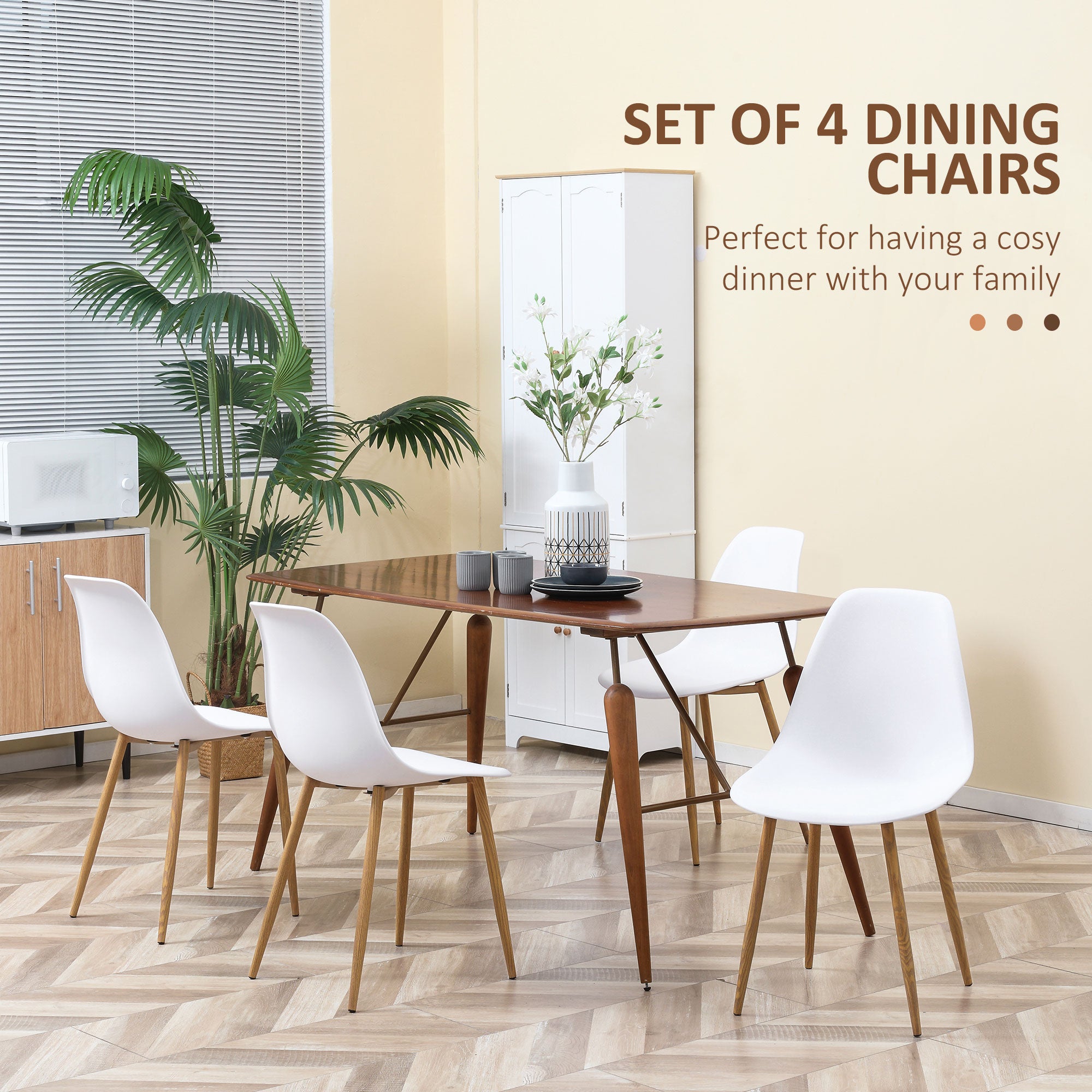 HOMCOM Modern Dining Chairs Set of 4, Kitchen Chairs with Backrest and Steel Legs for for Dining Room, Living Room, White - North Peak Garden Furniture