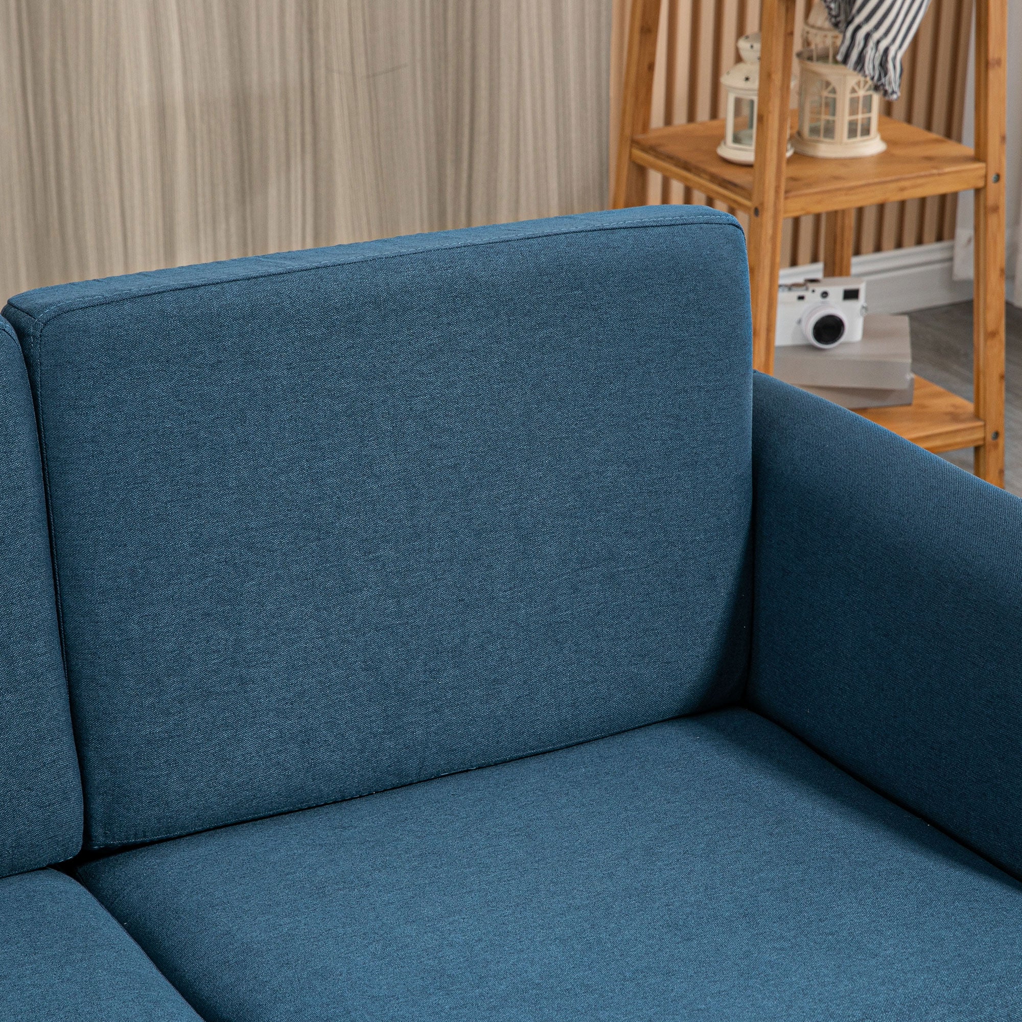 HOMCOM Compact Loveseat Sofa, Modern 2 Seater Sofa for Living Room with Wood Legs and Armrests, Blue - North Peak Garden Furniture