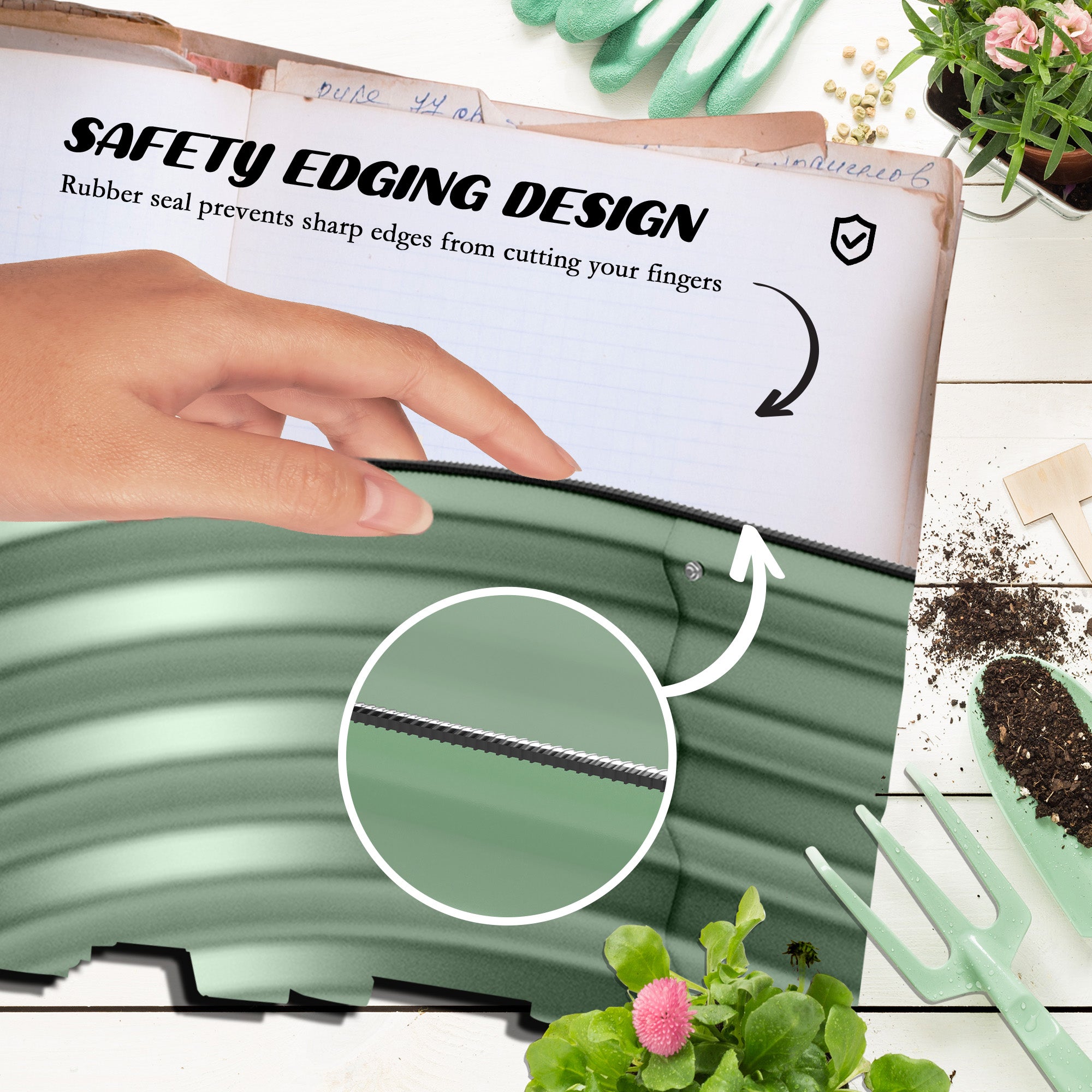 Outsunny Galvanised Raised Garden Bed, Metal Planter Box with Safety Edging, for Flowers, Herbs, Succulents, Green - North Peak Garden Furniture