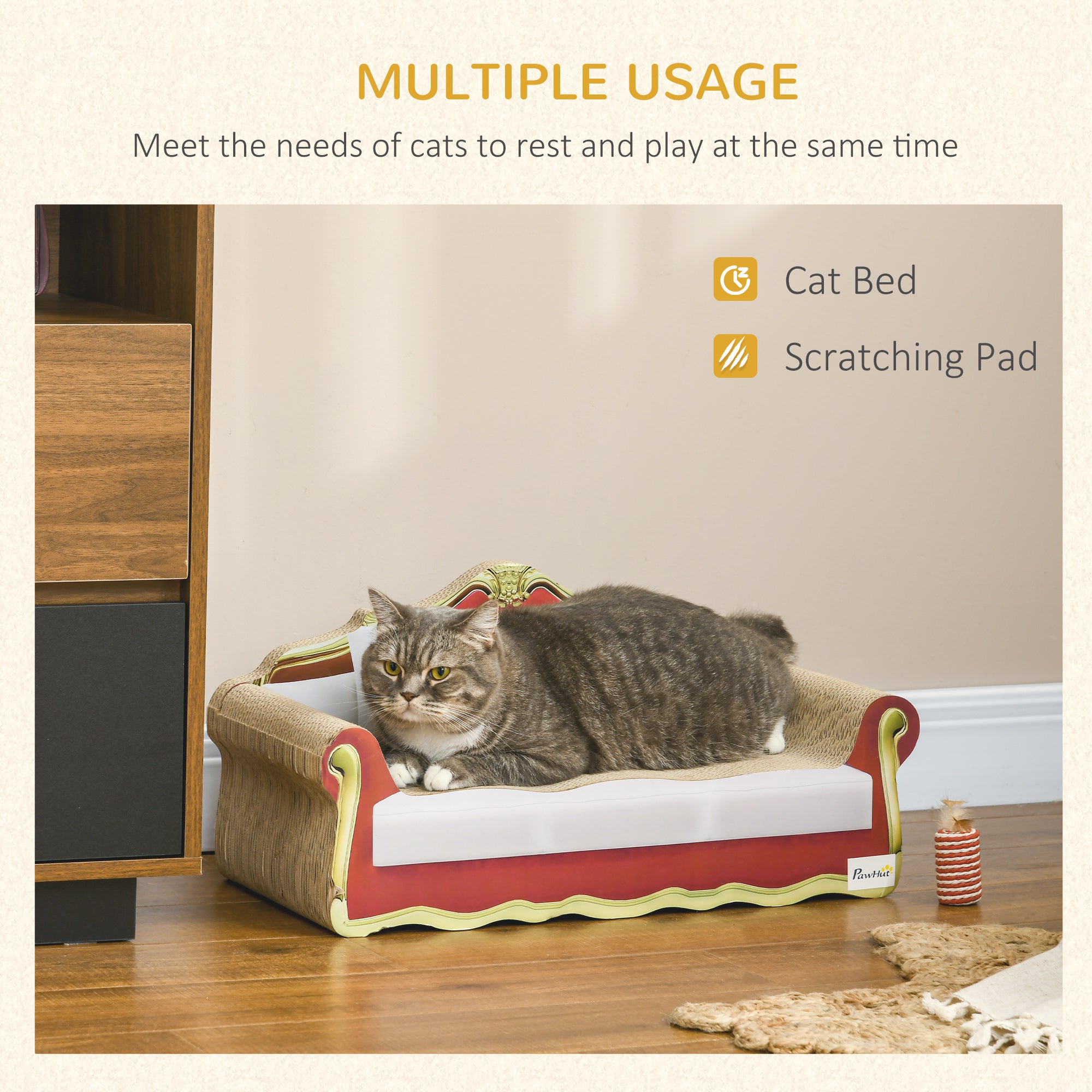 PawHut Cat Scratcher Lounge Sofa, Durable Cardboard Bed with Catnip, Stylish & Eco-Friendly, 58x29.5x29cm | Aosom UK