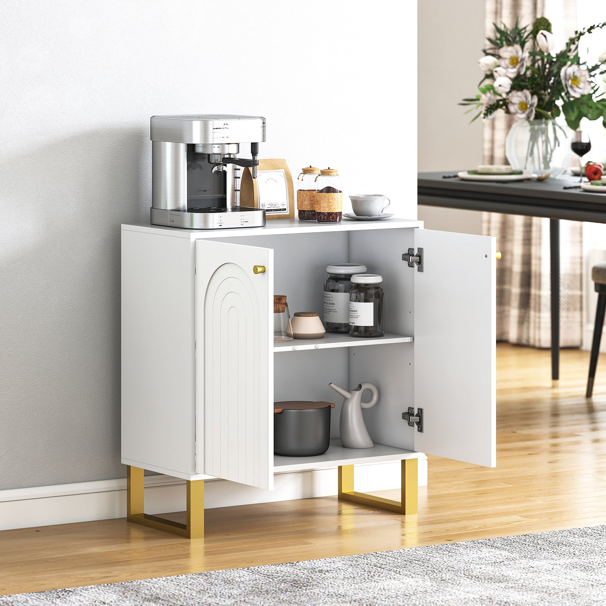HOMCOM 2-Door Sideboard Storage Cabinet - White - North Peak Garden Furniture
