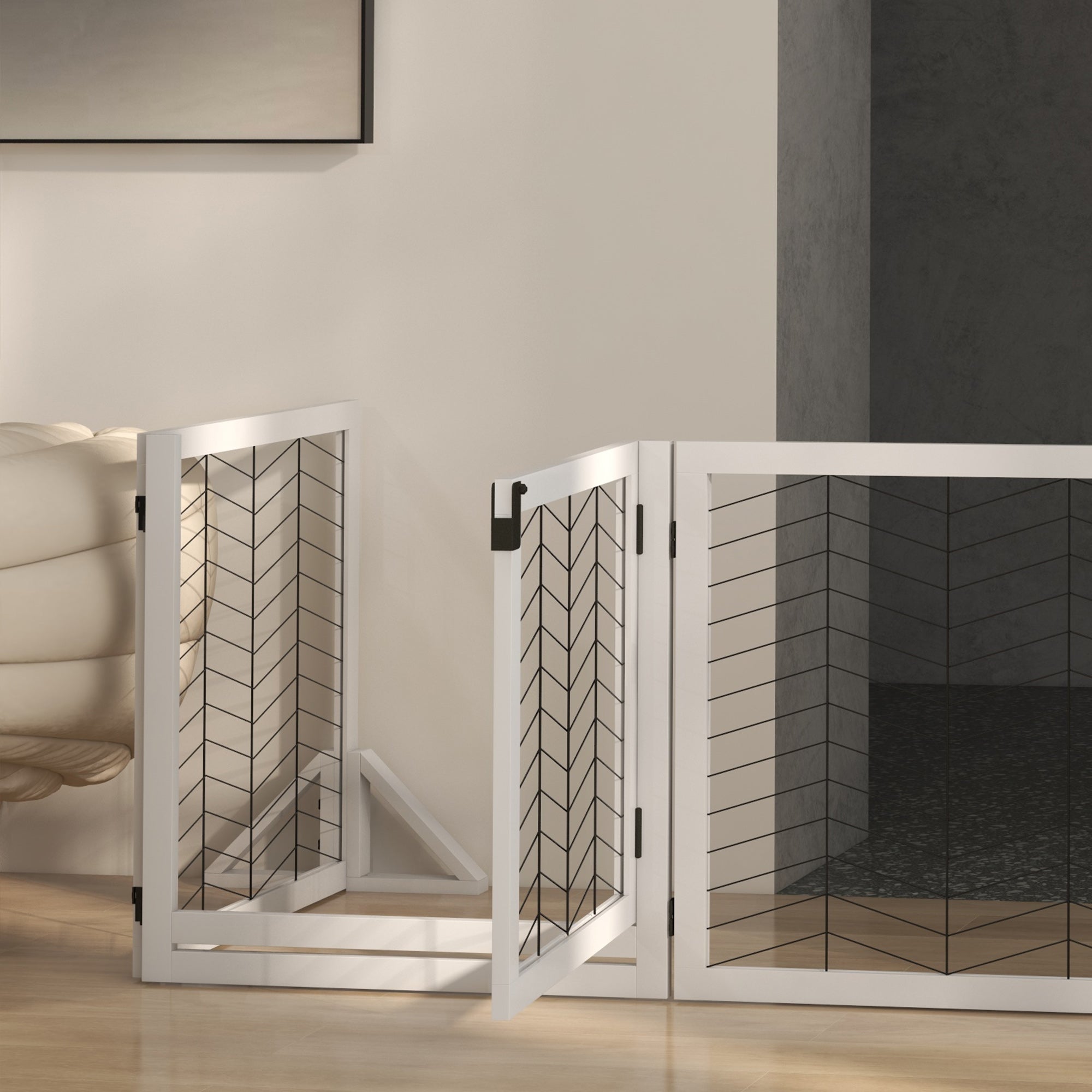 PawHut 8 Panels Foldable Pet Gate with Support Feet, for House, Doorway, Stairs, Small and Medium Dogs - White - North Peak Garden Furniture