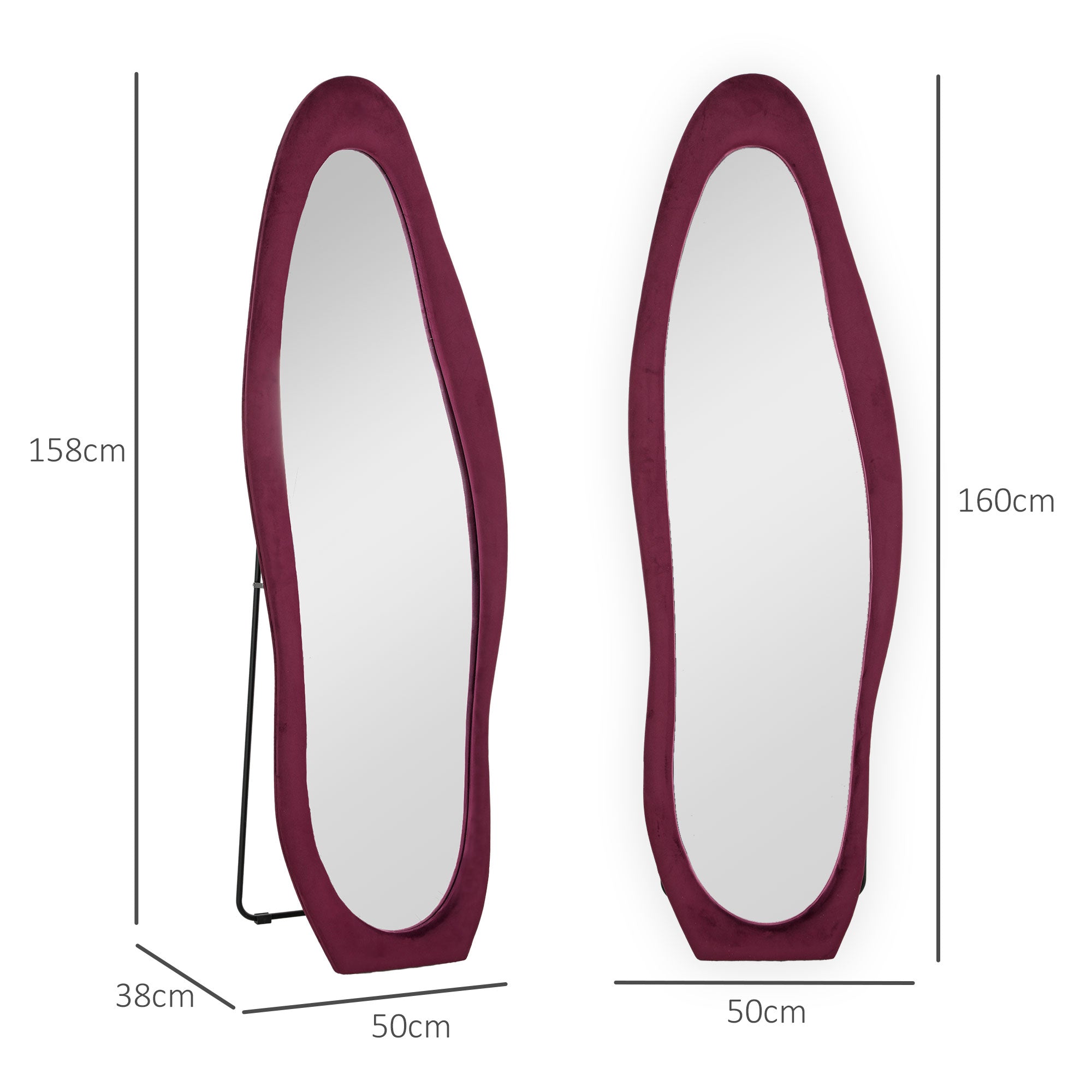 HOMCOM Wavy Velvet-Feel Full Length Mirror - Wine Red - North Peak Garden Furniture