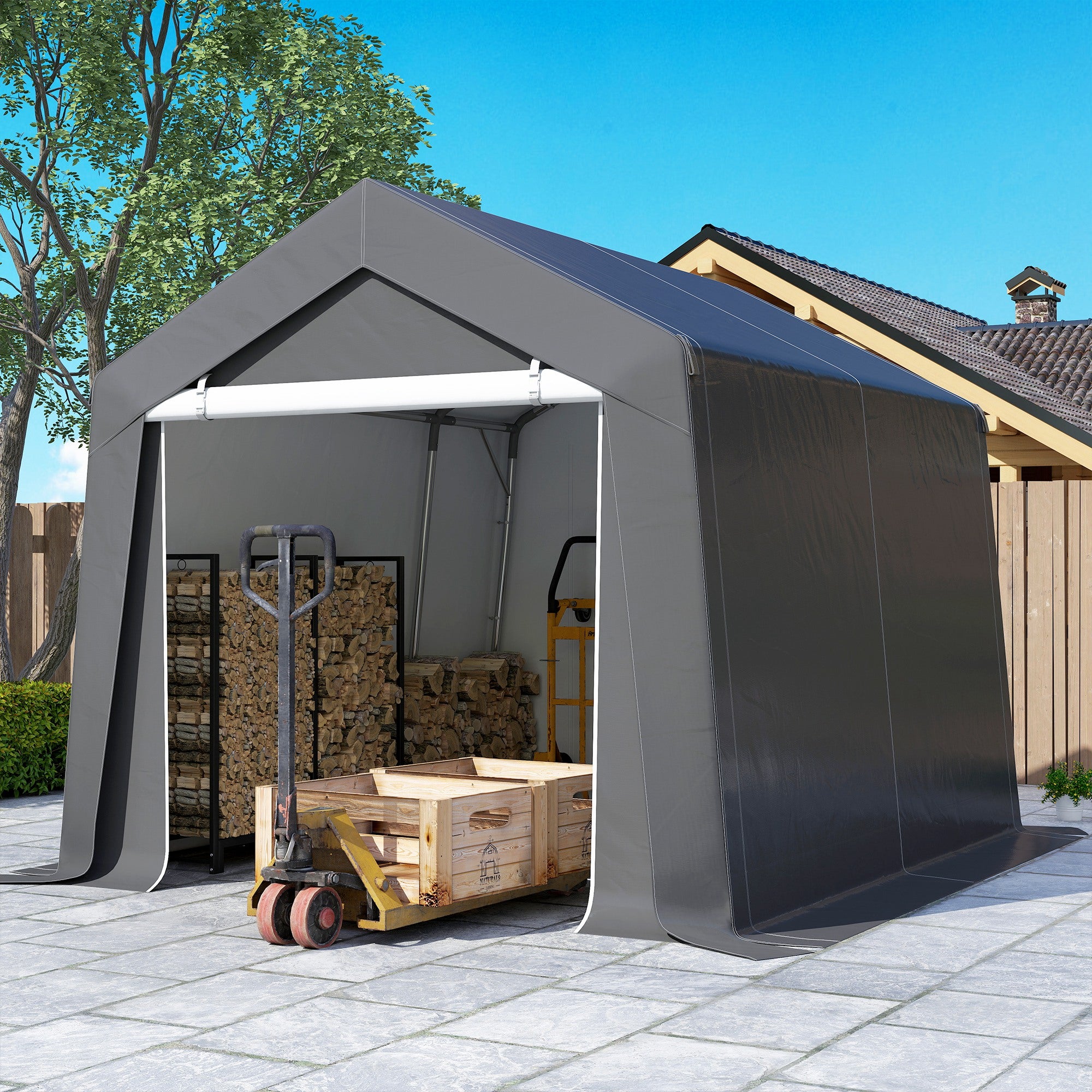 Outsunny 3.6 x 2.1m Portable Outdoor Shed, with Window - Dark Grey