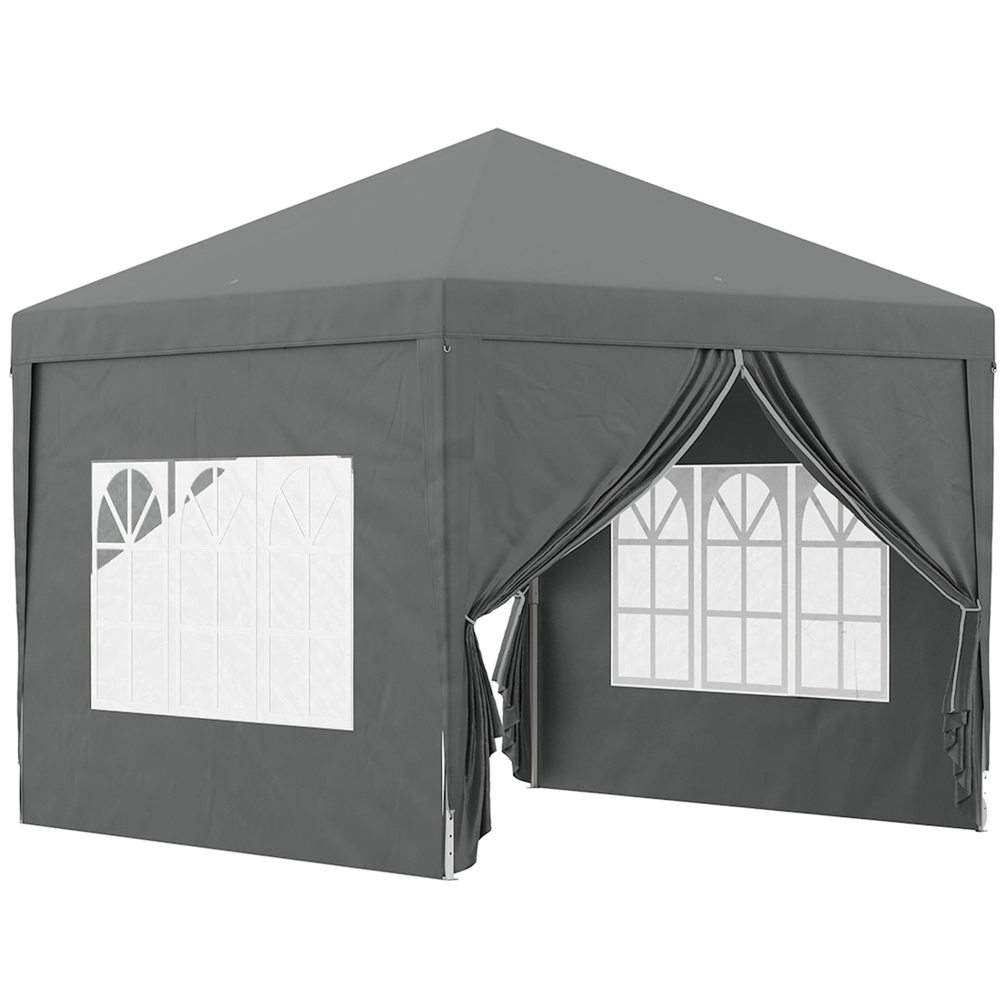 Outsunny 3 x 3 Meters Pop Up Water Resistant Gazebo Wedding Camping Party Tent Canopy Marquee with Carry Bag and 2 Windows, Grey