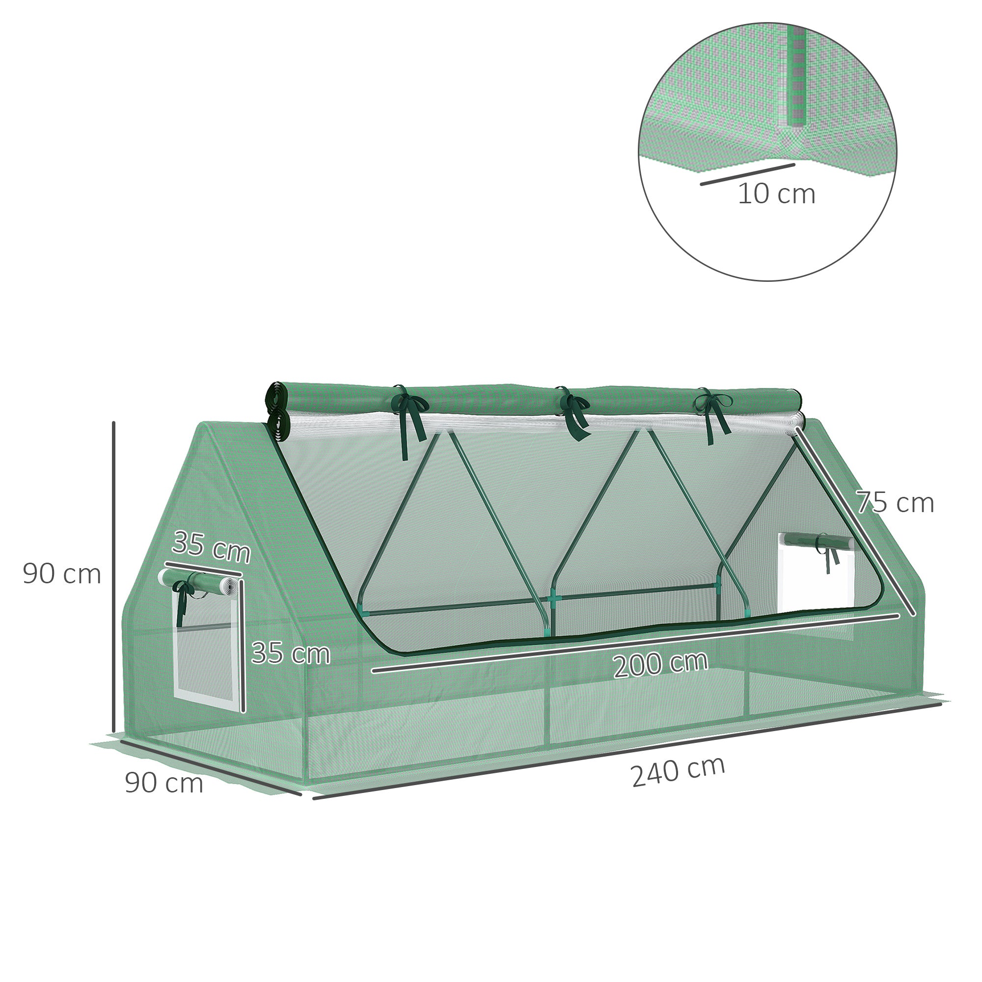 Outsunny Portable Small Polytunnel, Mini Greenhouse with Mesh Windows for Indoor and Outdoor, 240x90x90cm, Green - North Peak Garden Furniture