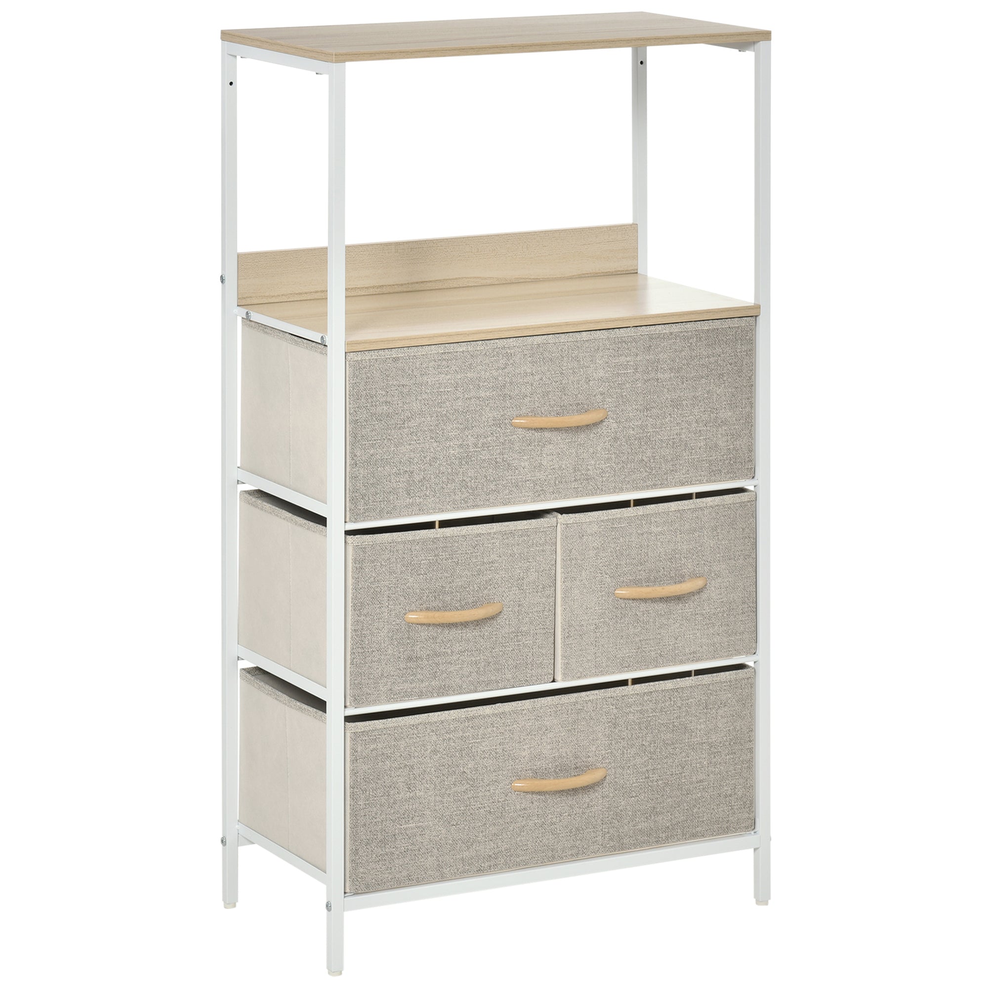 HOMCOM 4 Drawer Storage Chest Unit Home Cabinet w/ Shelves Home Living Room Bedroom Entryway Living Furniture, Light Grey - North Peak Garden Furniture