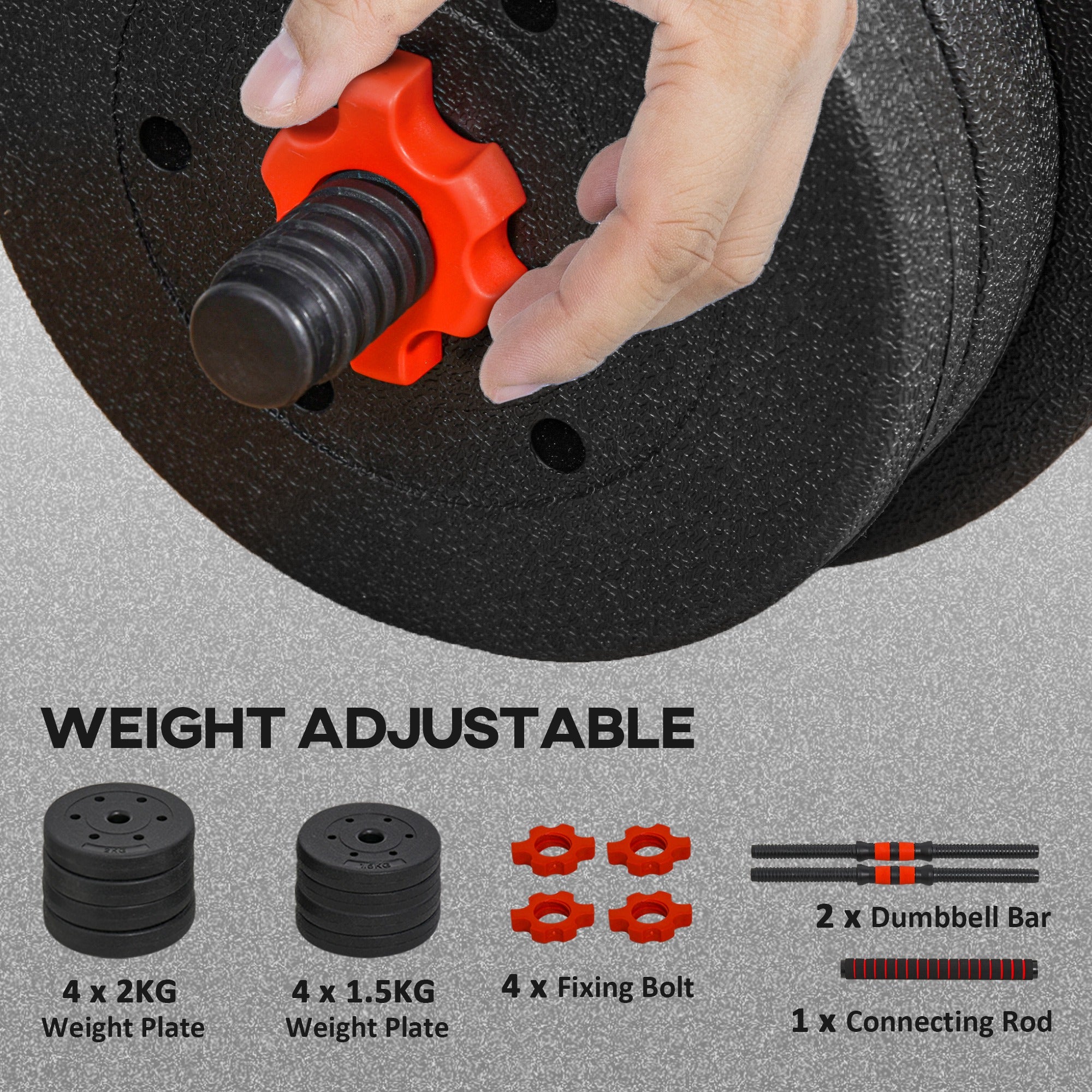 HOMCOM 15kg 2 in 1 Adjustable Dumbbells Weight Set, Dumbbell Hand Weight Barbell for Weight Training, Black