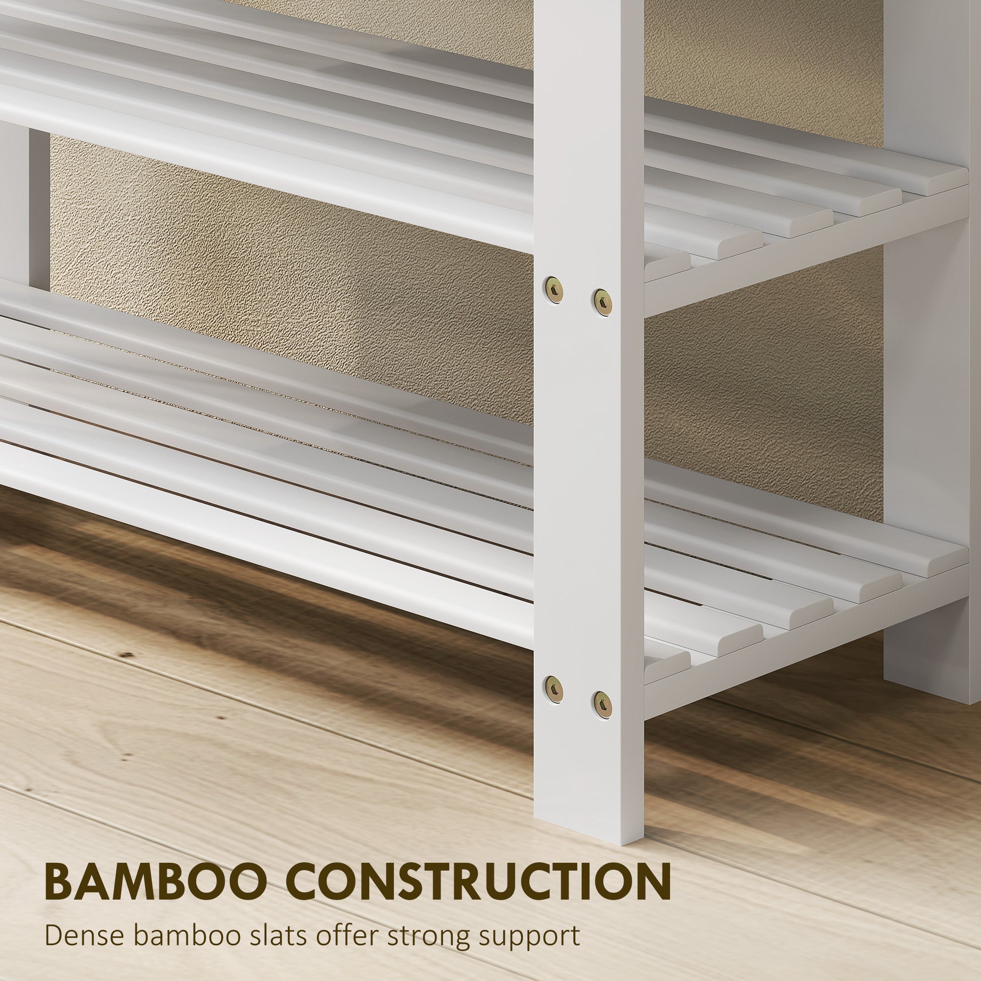 HOMCOM Two Shelf Bamboo Shoe Storage Bench - White