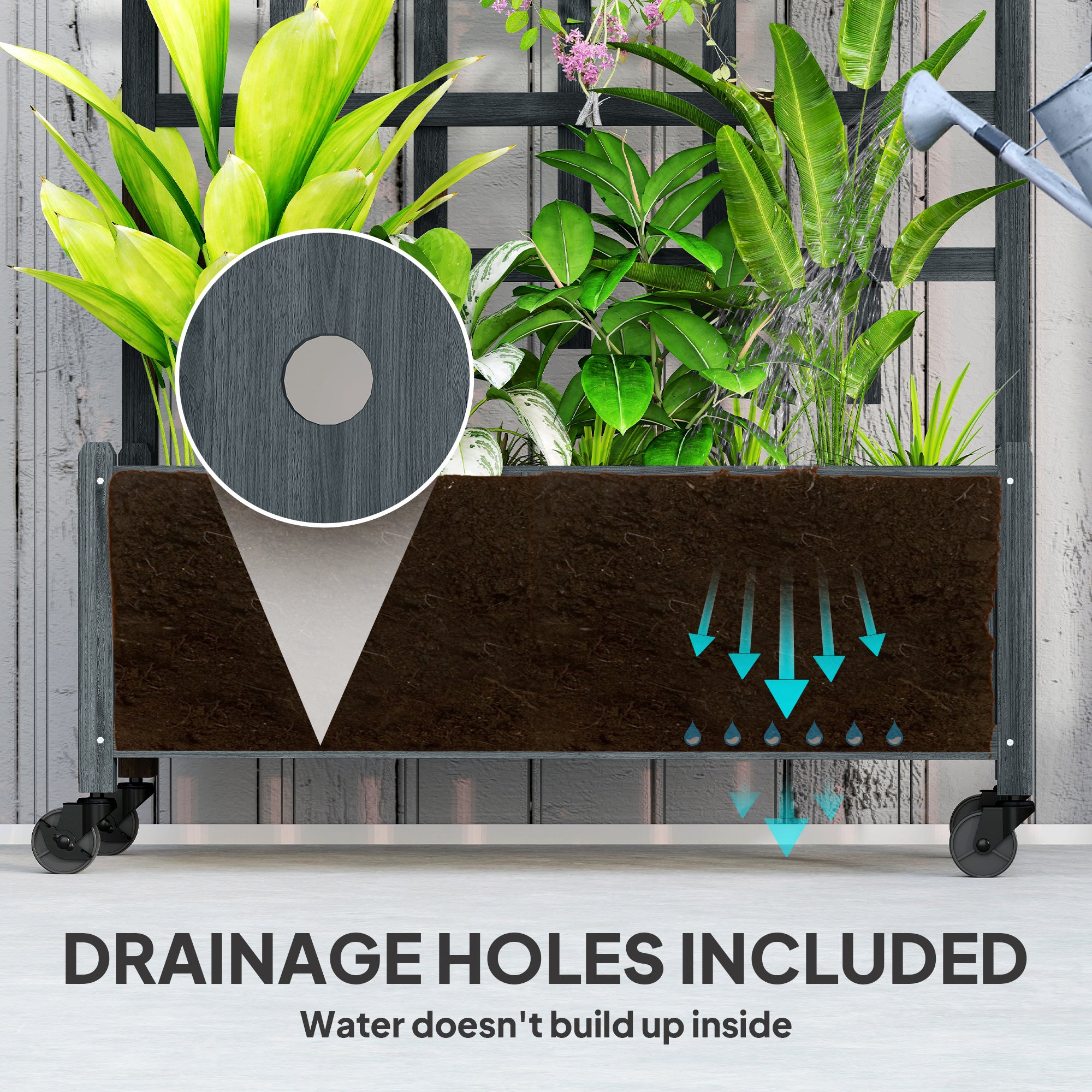 Outsunny Wooden Trellis Planter, Raised Garden Bed with Wheels, to Climb and Grow Vegetables, Herbs and Flowers, Grey