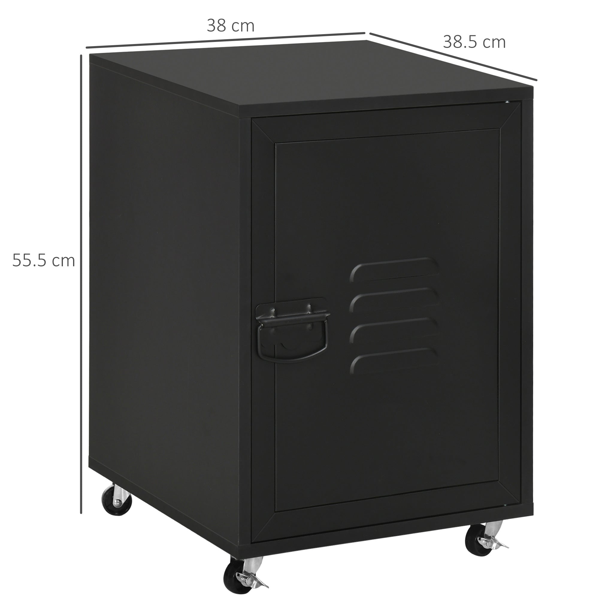 HOMCOM Industrial Bedside Table, Rolling End Side Table, Mobile Storage Cabinet With Adjustable Shelf, Wheels & Metal Door for Bedroom, Living Room, Home Office, Black - North Peak Garden Furniture