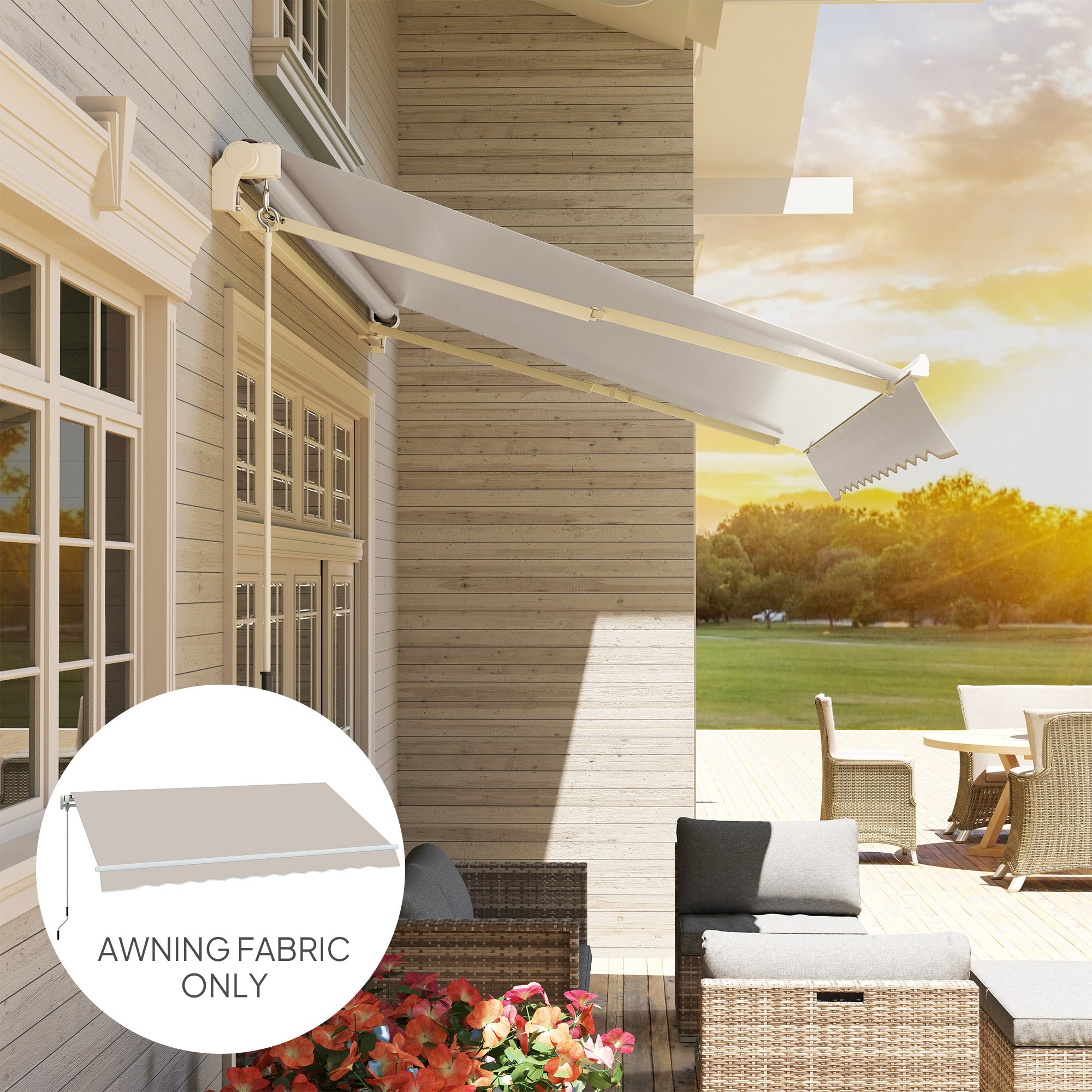 Outsunny Awning Replacement Canopy, Water Resistant UPF 50+ Sun Shade Cover for 3 x 2.5 m Garden Awning (Fabric Only), Cream White - North Peak Garden Furniture