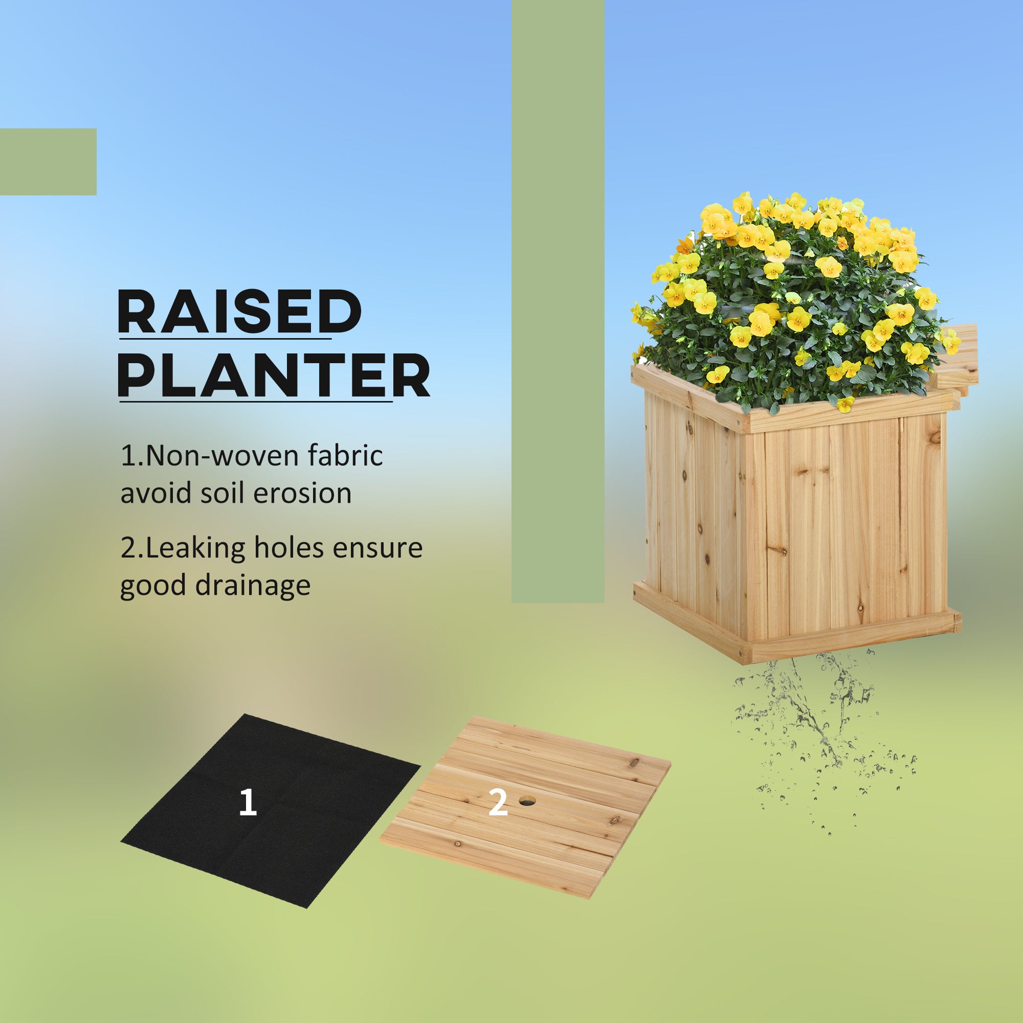 Outsunny 37L Wooden Garden Planter & Bench Combination Garden Raised Bed Patio Park Natural 176 x 38 x 40 cm