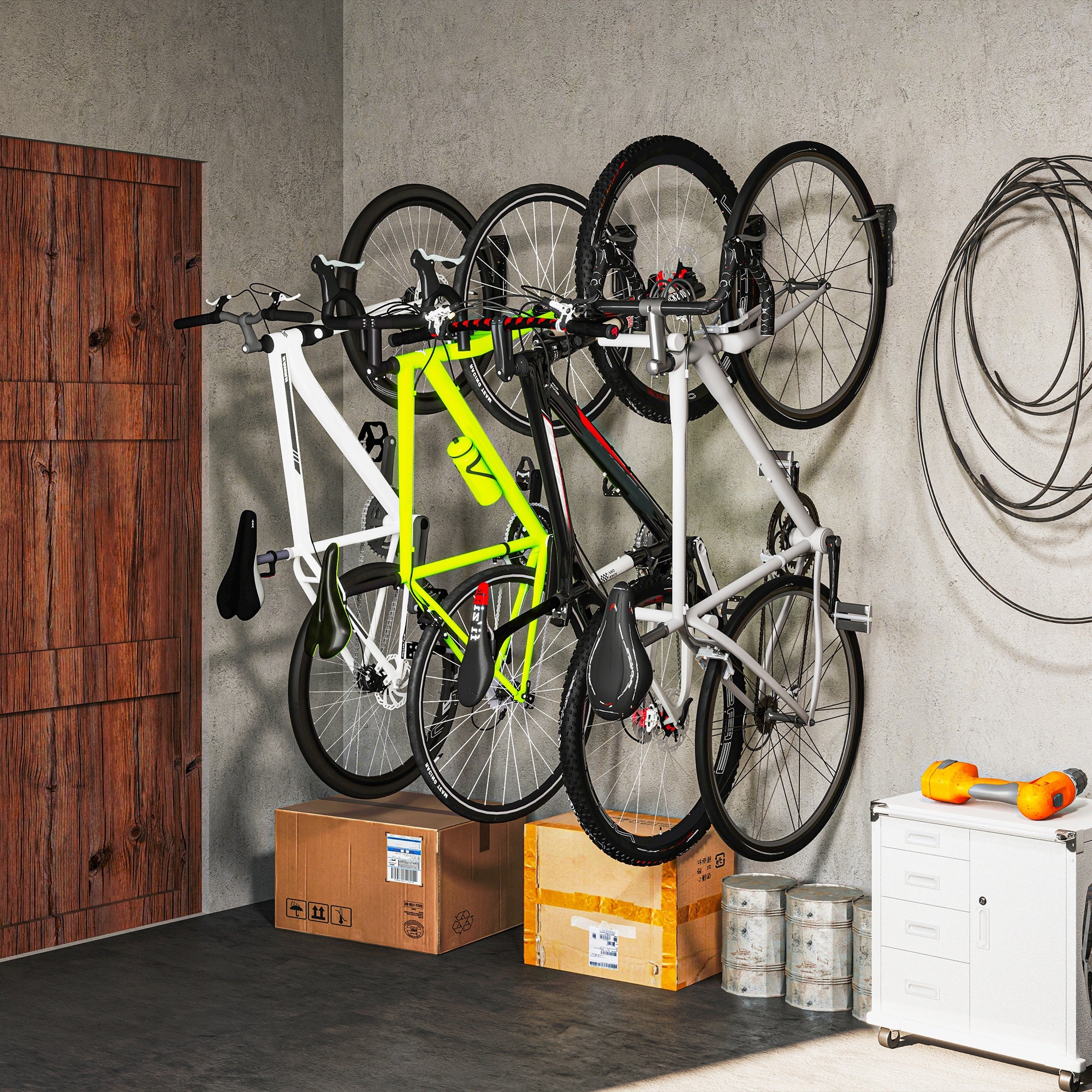 SPORTNOW 4 Pack Bike Rack, Wall Mounted Bicycle Hanger Hook, Foldable Garage Bike Wall Rack, Bicycle Storage Holder for Indoor Outdoor Use - North Peak Garden Furniture