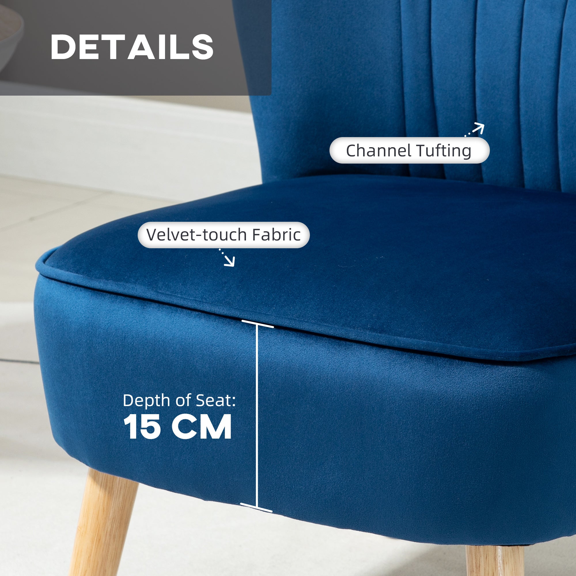 HOMCOM Velvet Accent Chair Occasional Tub Seat Padding Curved Back w/ Ottoman Wood Frame Legs Home Furniture, Dark Blue - North Peak Garden Furniture