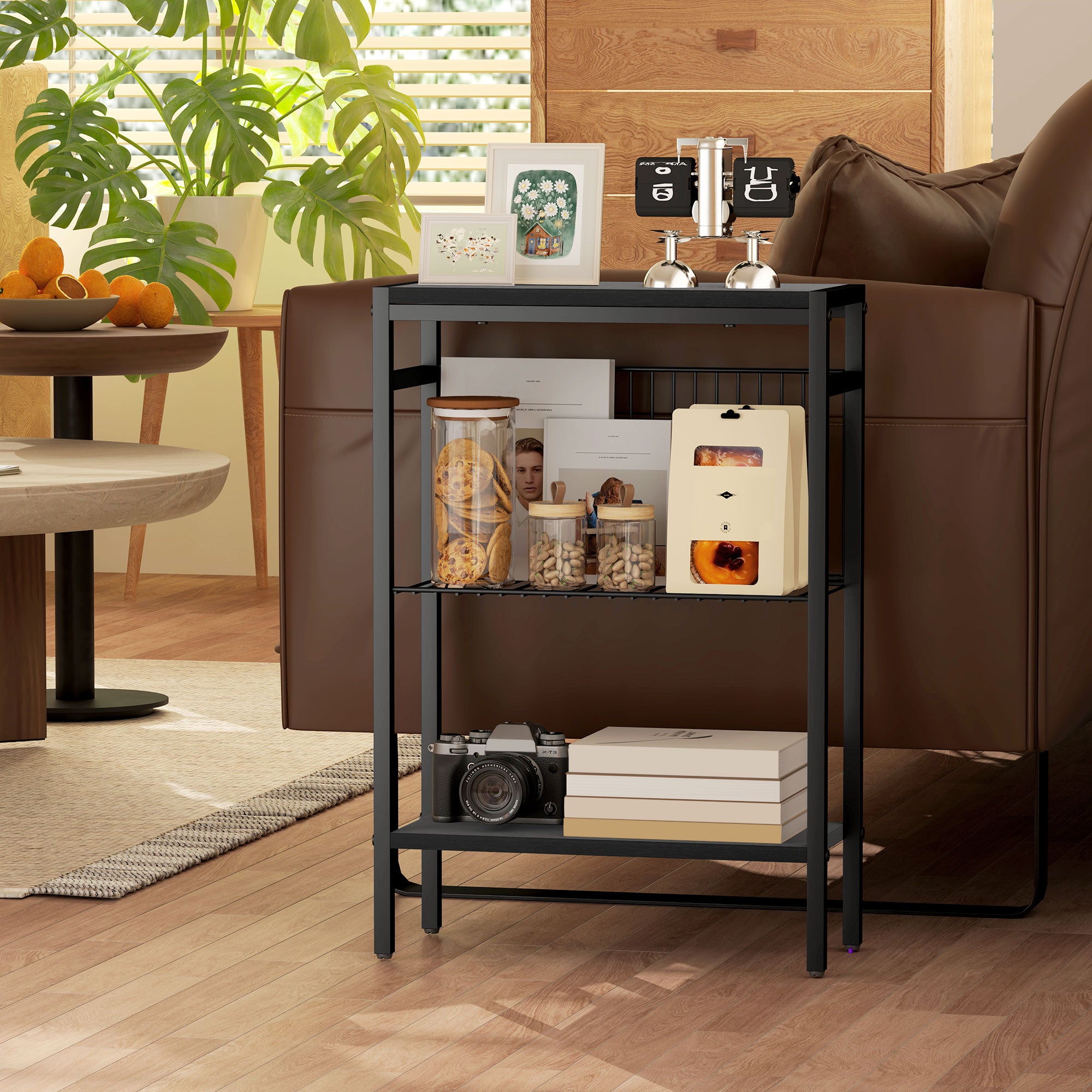 HOMCOM Three Shelf Industrial Side Table, Black - North Peak Garden Furniture