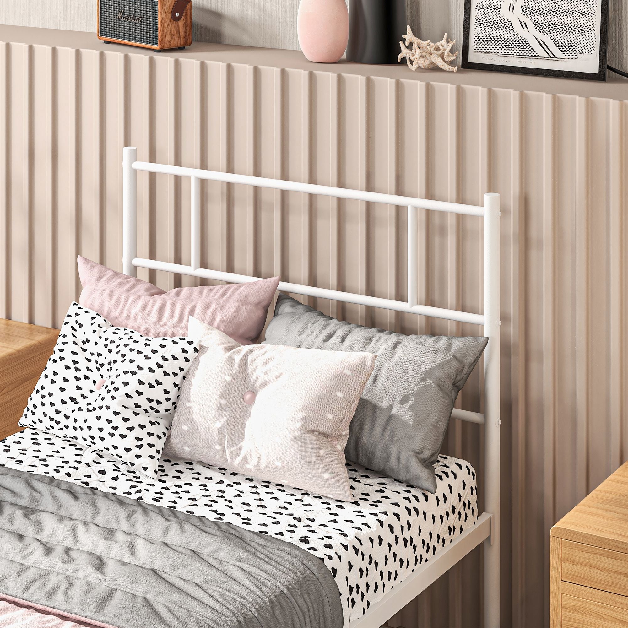 HOMCOM Single Bed Frame, Metal Bed Base with Headboard and Footboard, Metal Slat Support and 31cm Underbed Storage Space - North Peak Garden Furniture