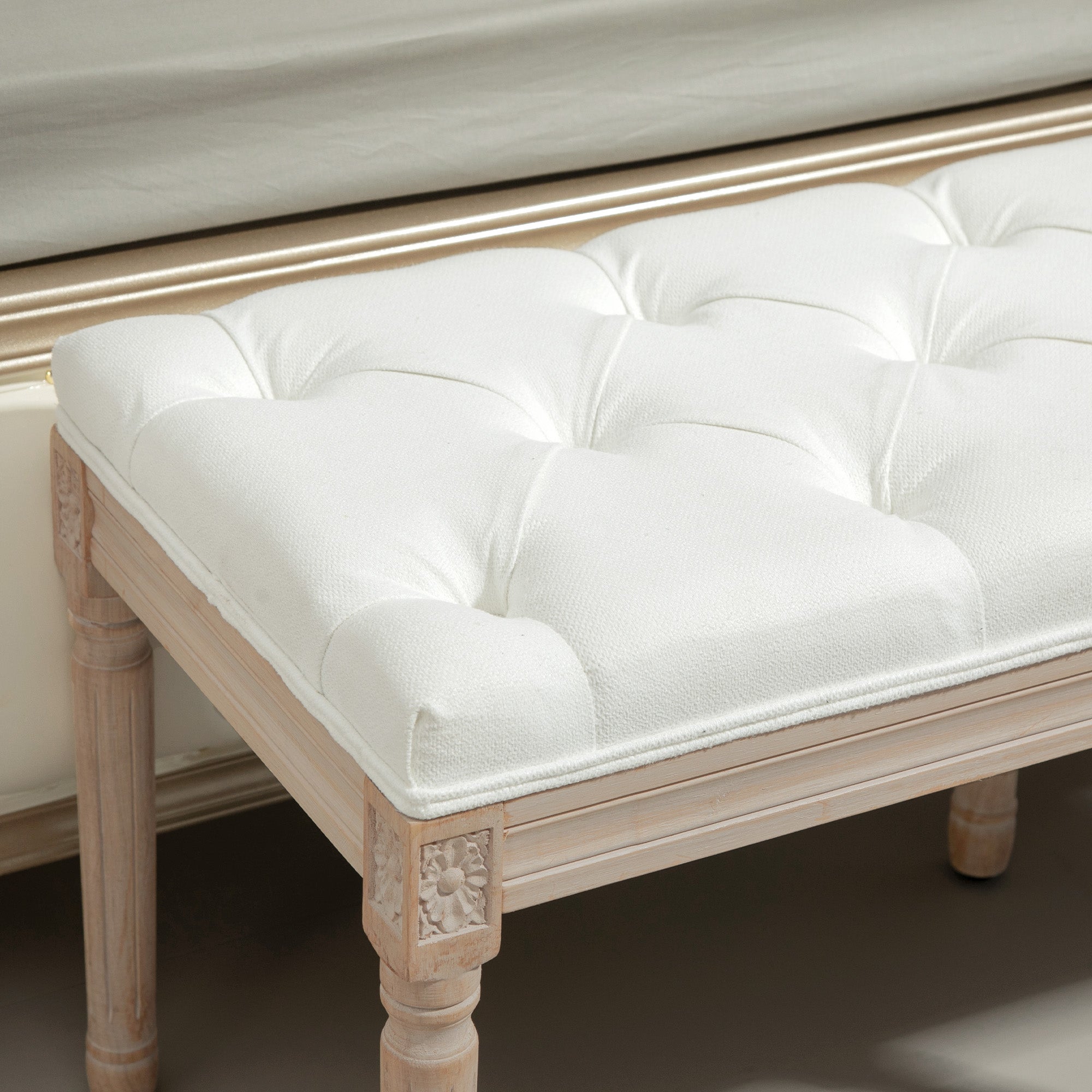 HOMCOM Vintage French Look Bed End Bench - Cream White - North Peak Garden Furniture