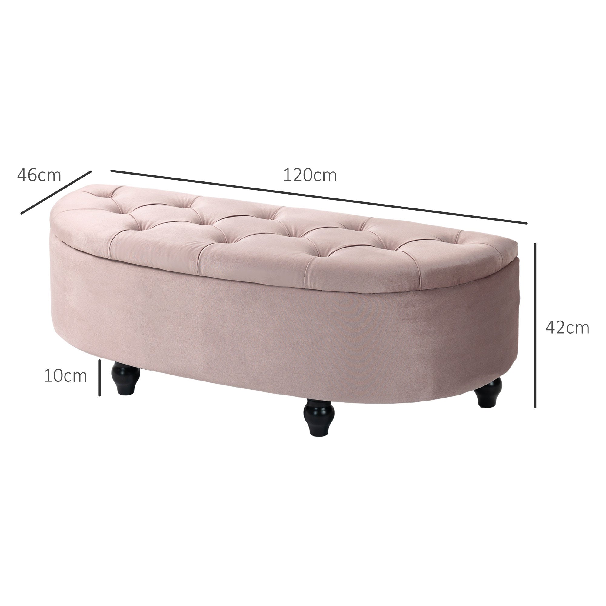 HOMCOM Semi-Circle Bed End Bench Ottoman with Storage Tufted Upholstered Accent Seat Footrest Stool with Rubberwood Legs for Bedroom & Entryway, Pink - North Peak Garden Furniture