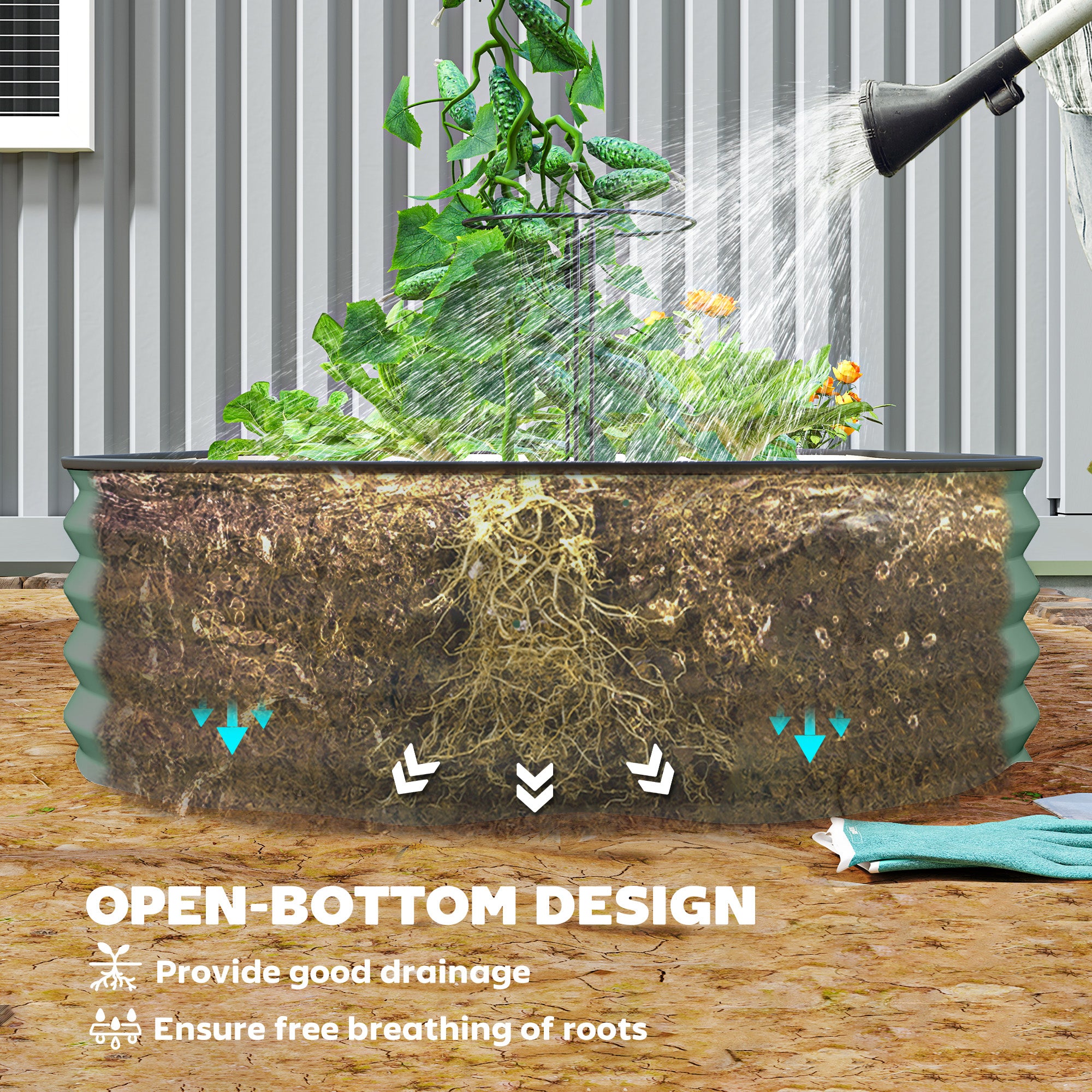 Outsunny Set of Two 181 x 93cm Steel Planters - Green - North Peak Garden Furniture