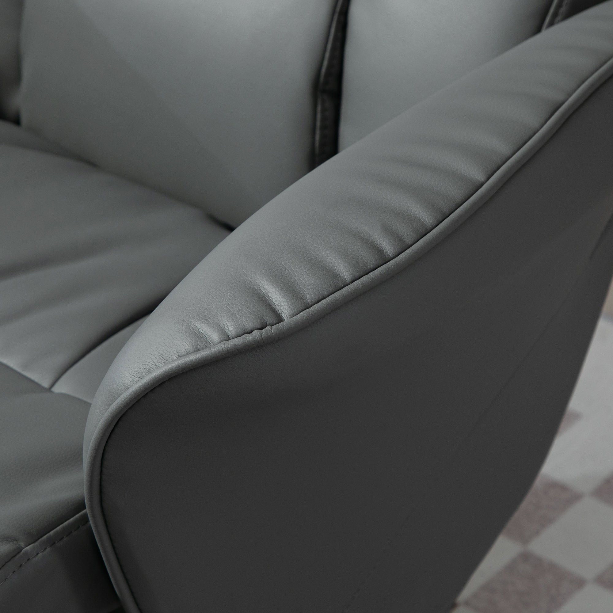 HOMCOM Swivel Recliner Chair with Footstool, PU Leather Armchair and Ottoman with High Back and Round Base for Living Room, Grey - North Peak Garden Furniture