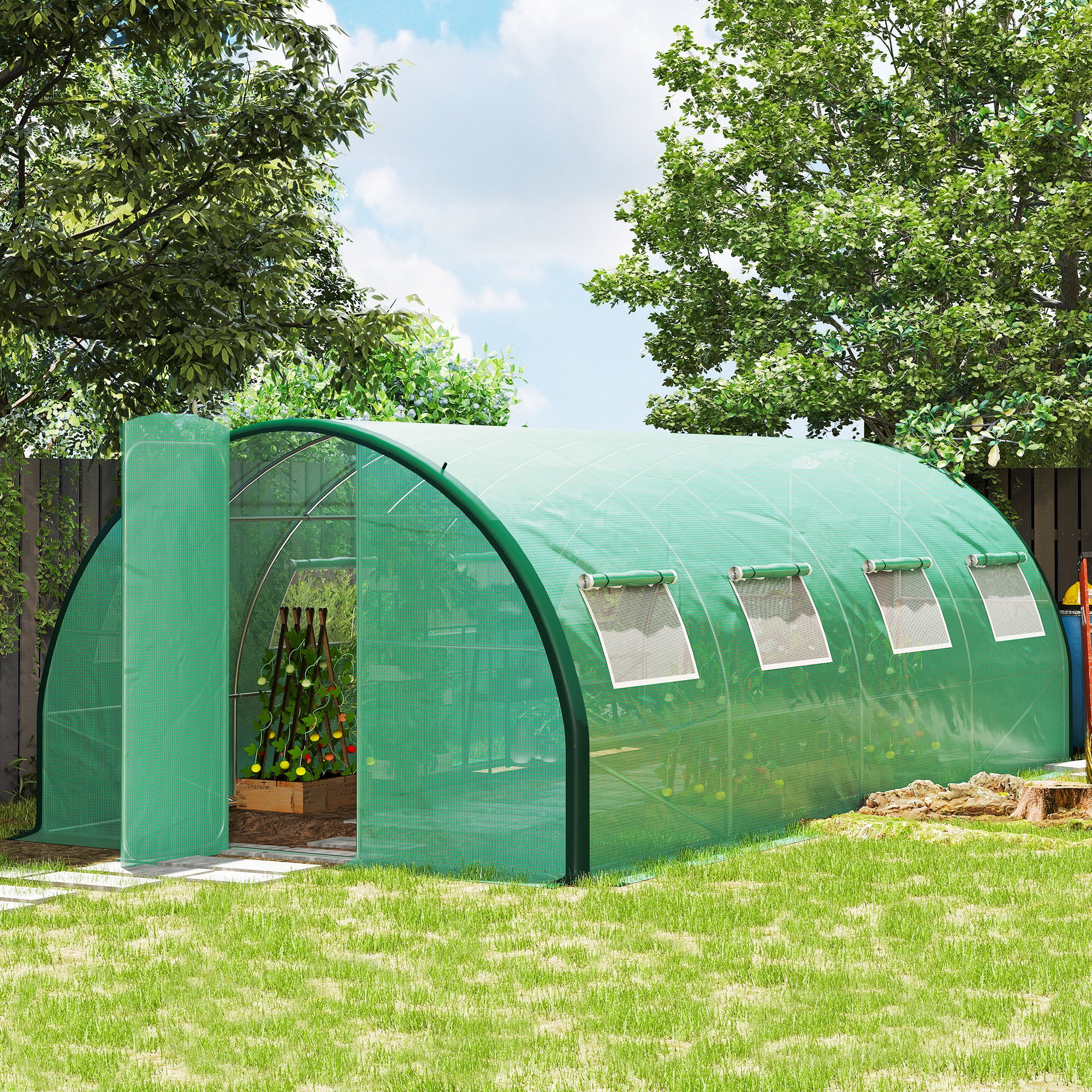 Outsunny Polyethylene Upgraded Structure Walk-in Polytunnel Greenhouse, 6 x 3(m), Green - North Peak Garden Furniture
