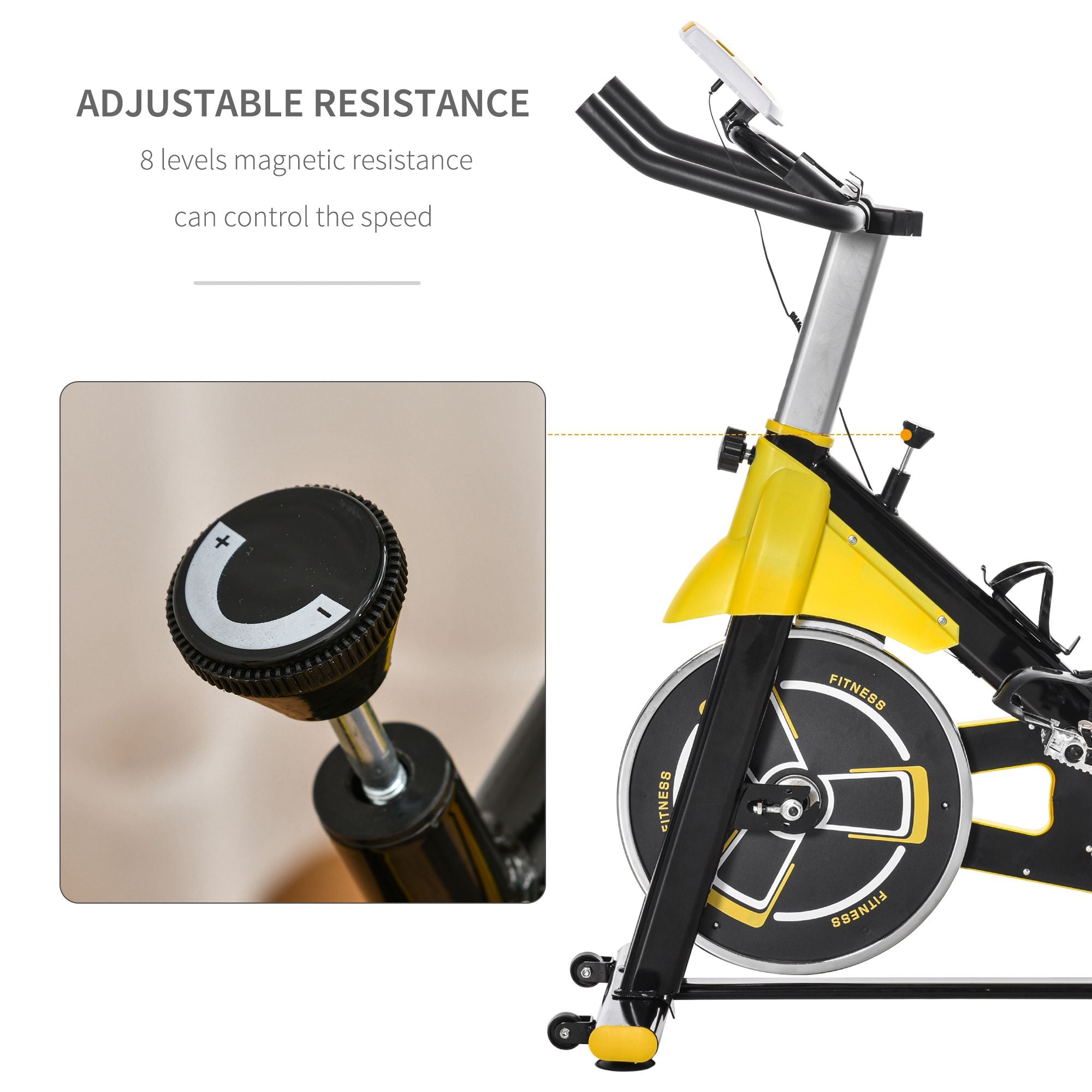 HOMCOM Exercise Bike, with 6kg Flywheel Belt Drive, Adjustable Resistance, LCD Display - Yellow