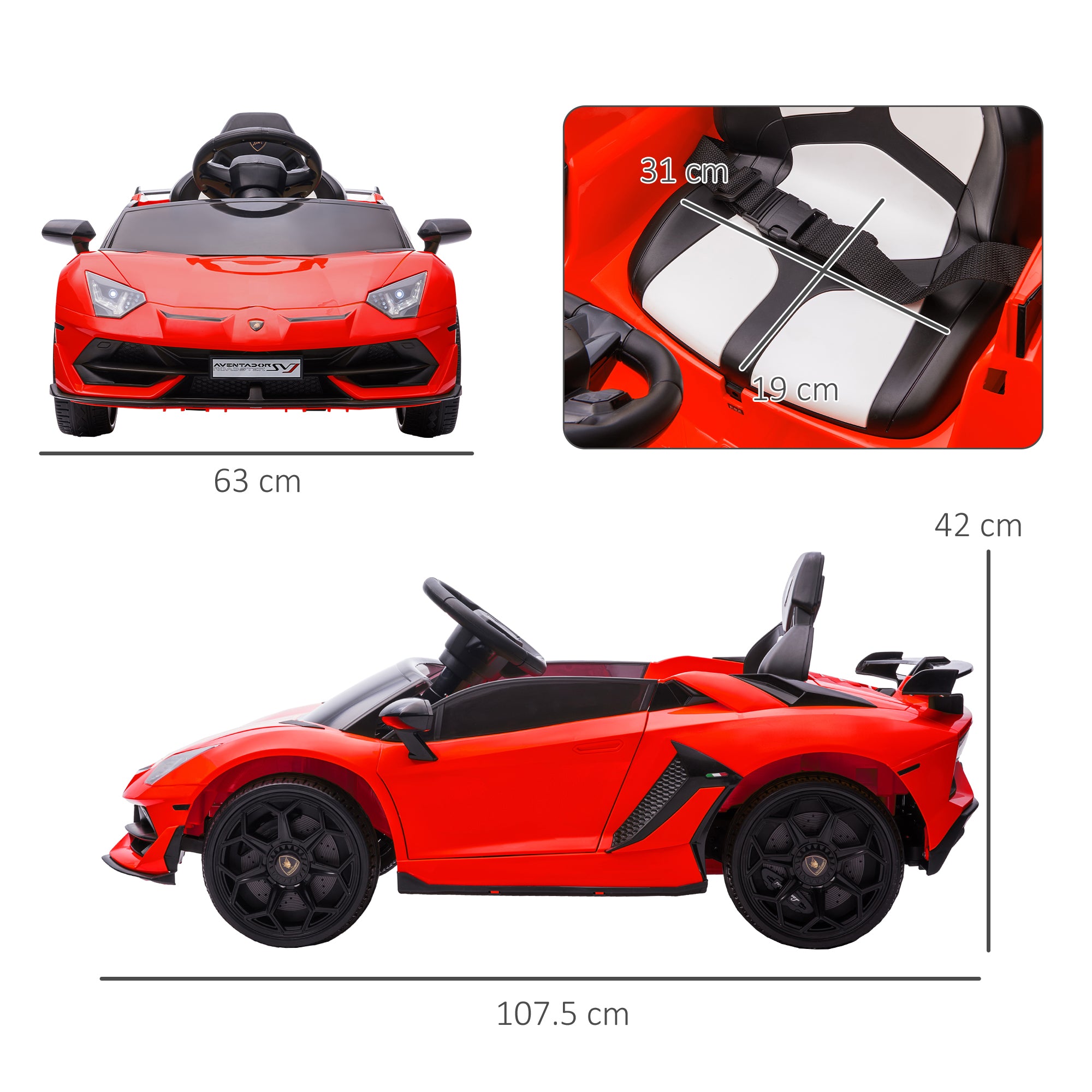 HOMCOM Lamborghini Licensed 12V kids Electric Car w/ Butterfly Doors, Remote, Music, Horn, Suspension - Red - North Peak Garden Furniture