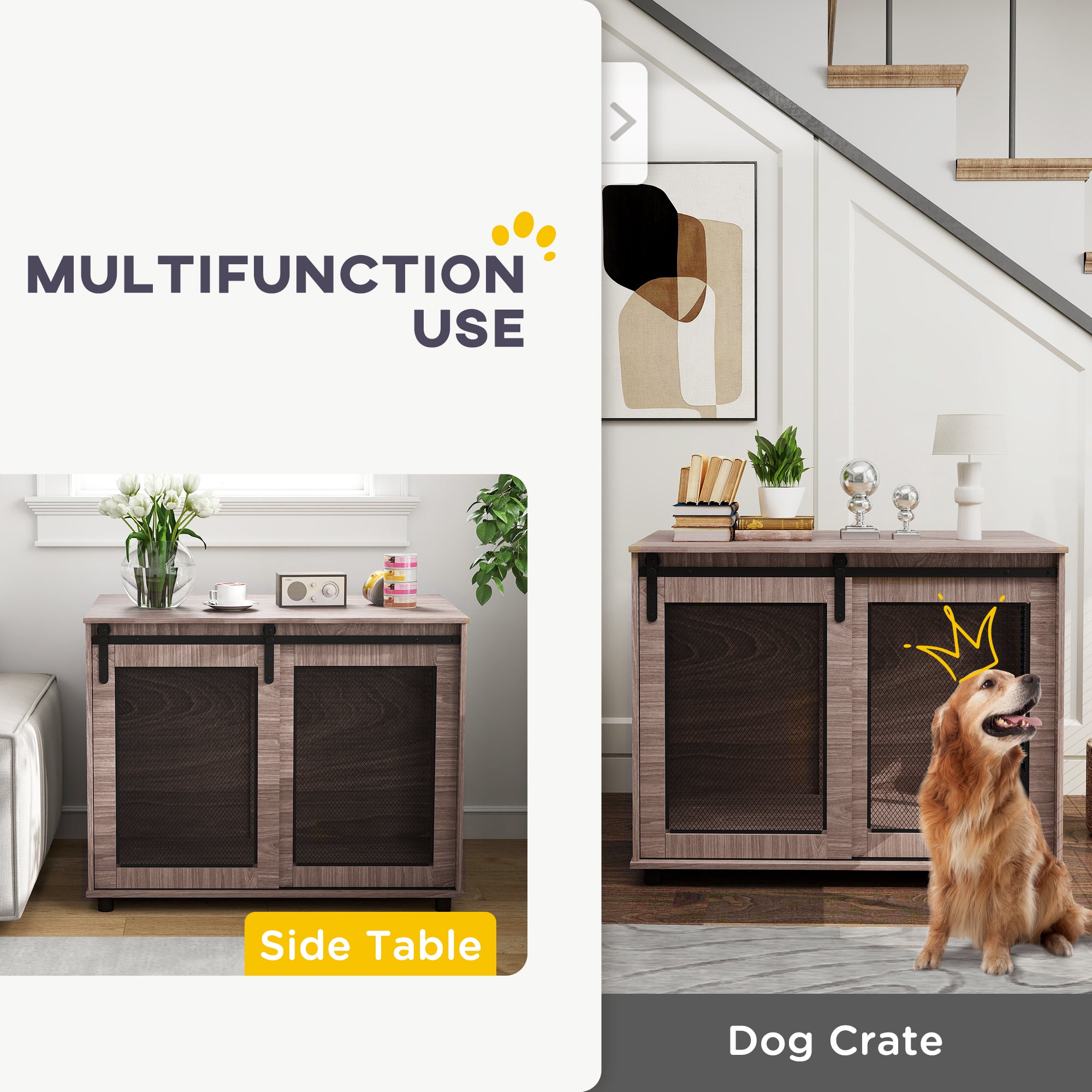 PawHut Dog Crate Furniture with Sliding Door for Large Dogs, 98 x 60 x 78cm, Walnut Brown