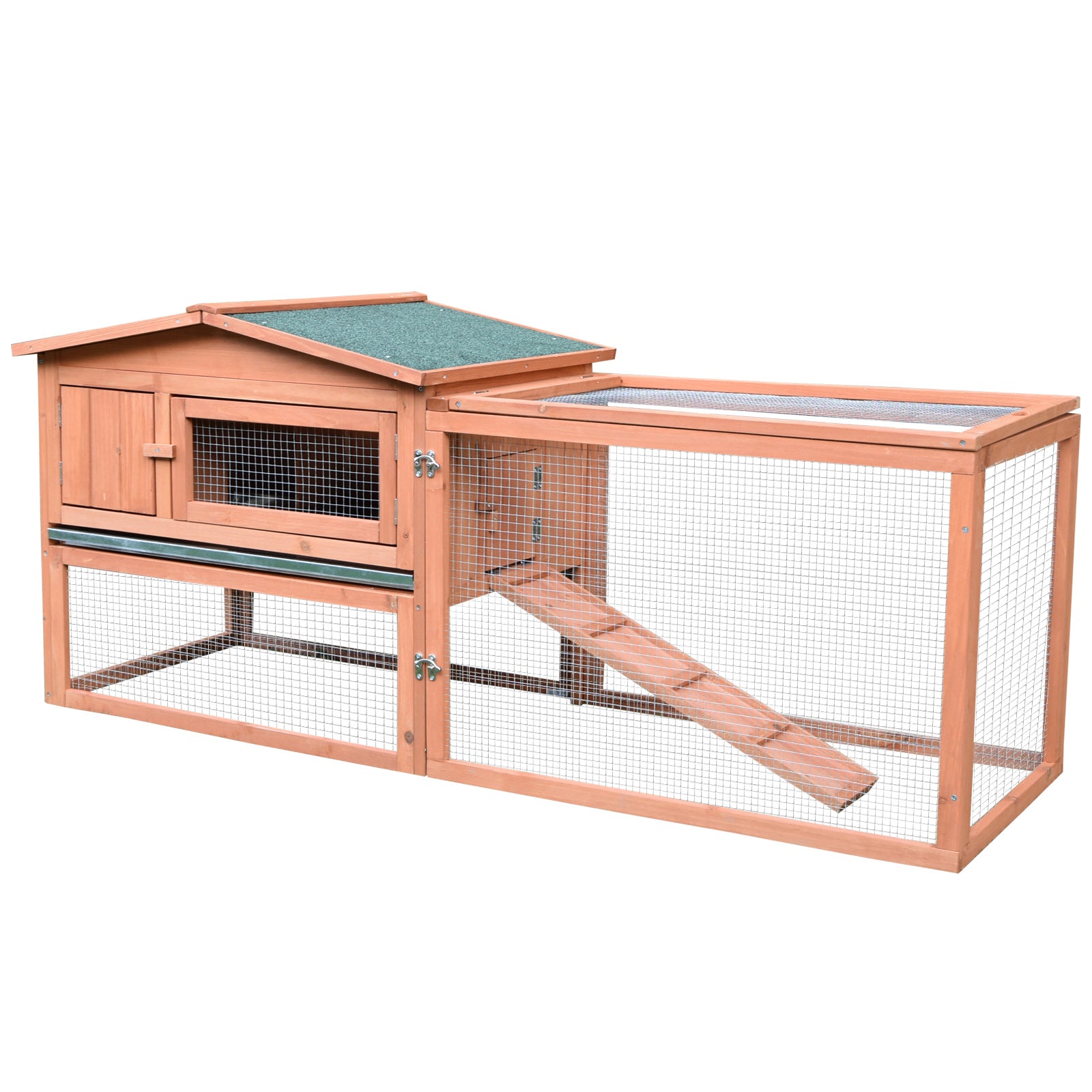 Pawhut 2 Floor Wooden Guinea Pigs Hutches House Bunny Coop Outdoor Garden Backyard, 158L x 58W x 68H cm