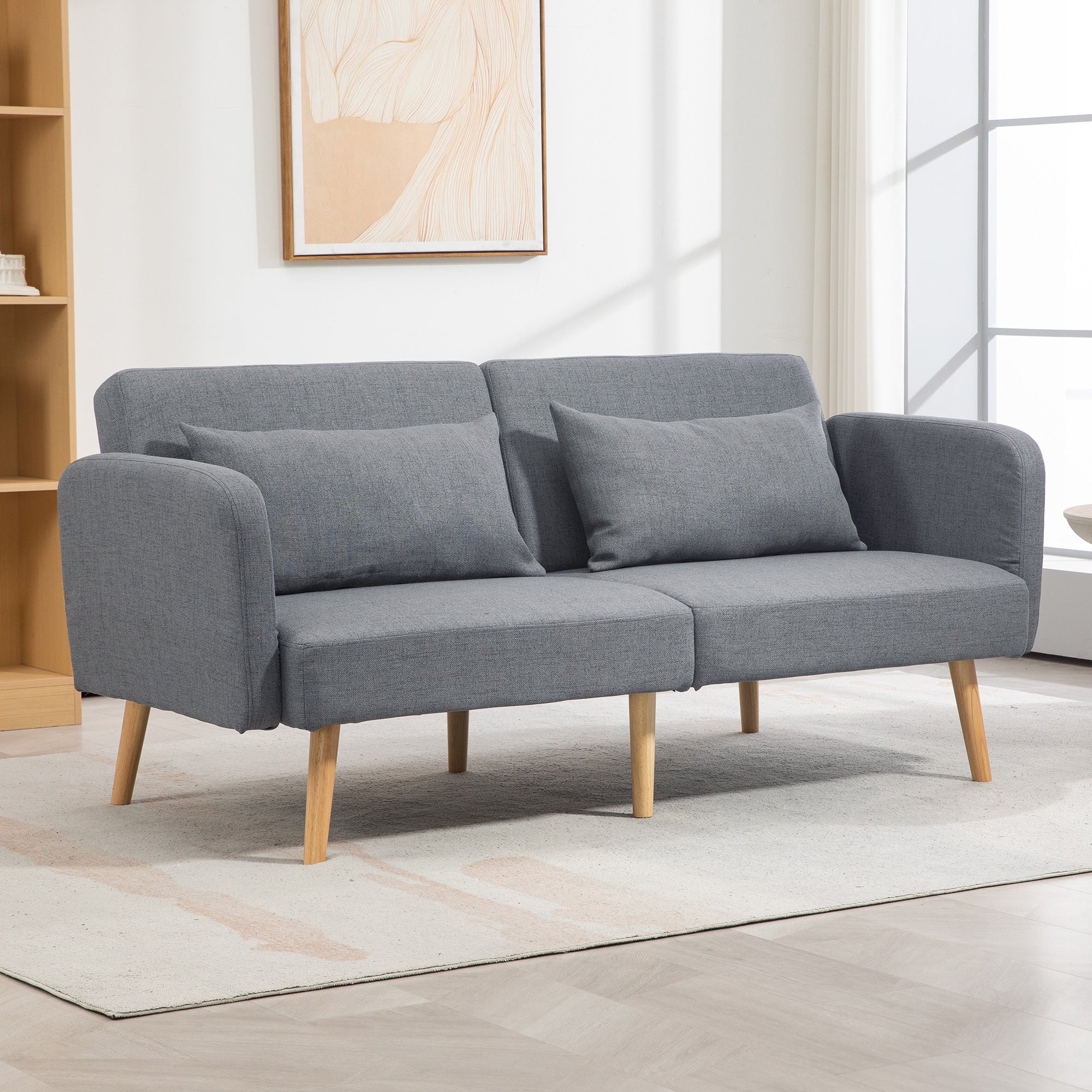 HOMCOM Two-Seater Click-Clack Sofa Bed, with Pillows - Grey - North Peak Garden Furniture