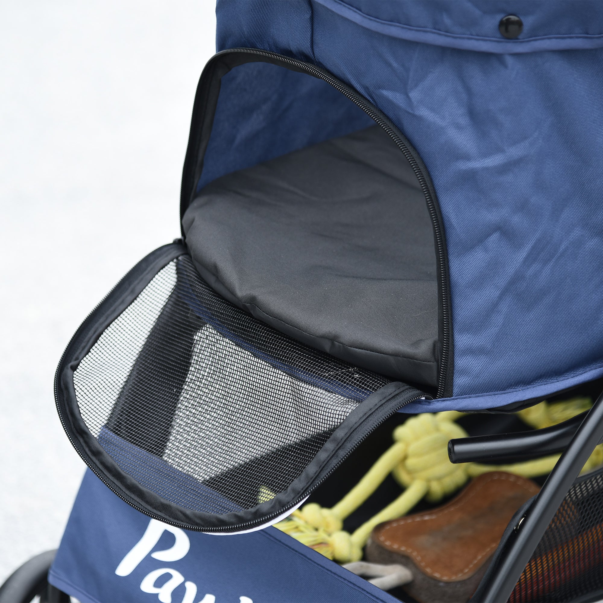PawHut Foldable Pet Stroller for Dogs, Puppy Stroller, with Large Carriage, Brakes, Canopy - Blue - North Peak Garden Furniture