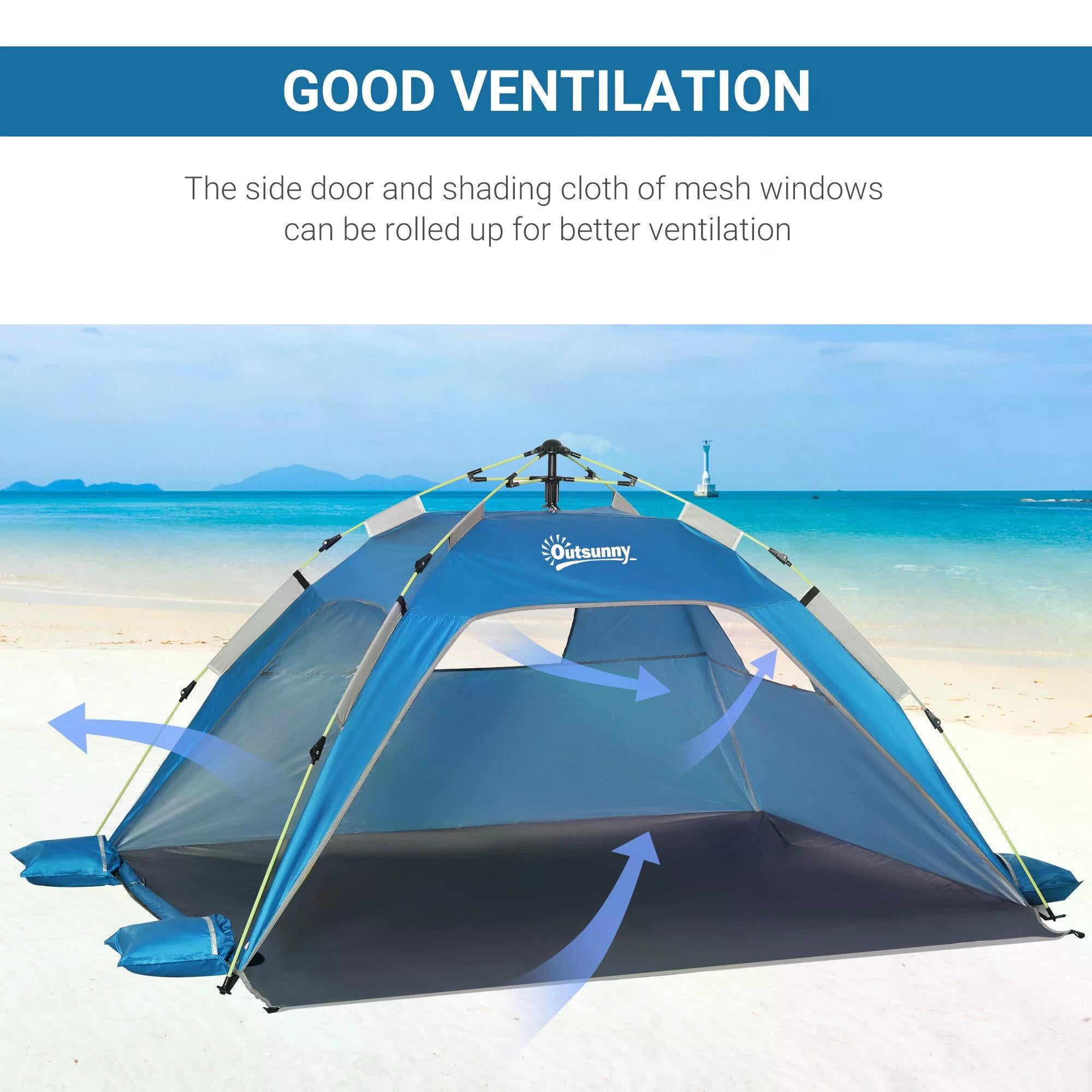 Outsunny Pop-up Beach Tent Sun Shade Shelter for 1-2 Person UV Protection Waterproof with Ventilating Mesh Windows Carrying Bag