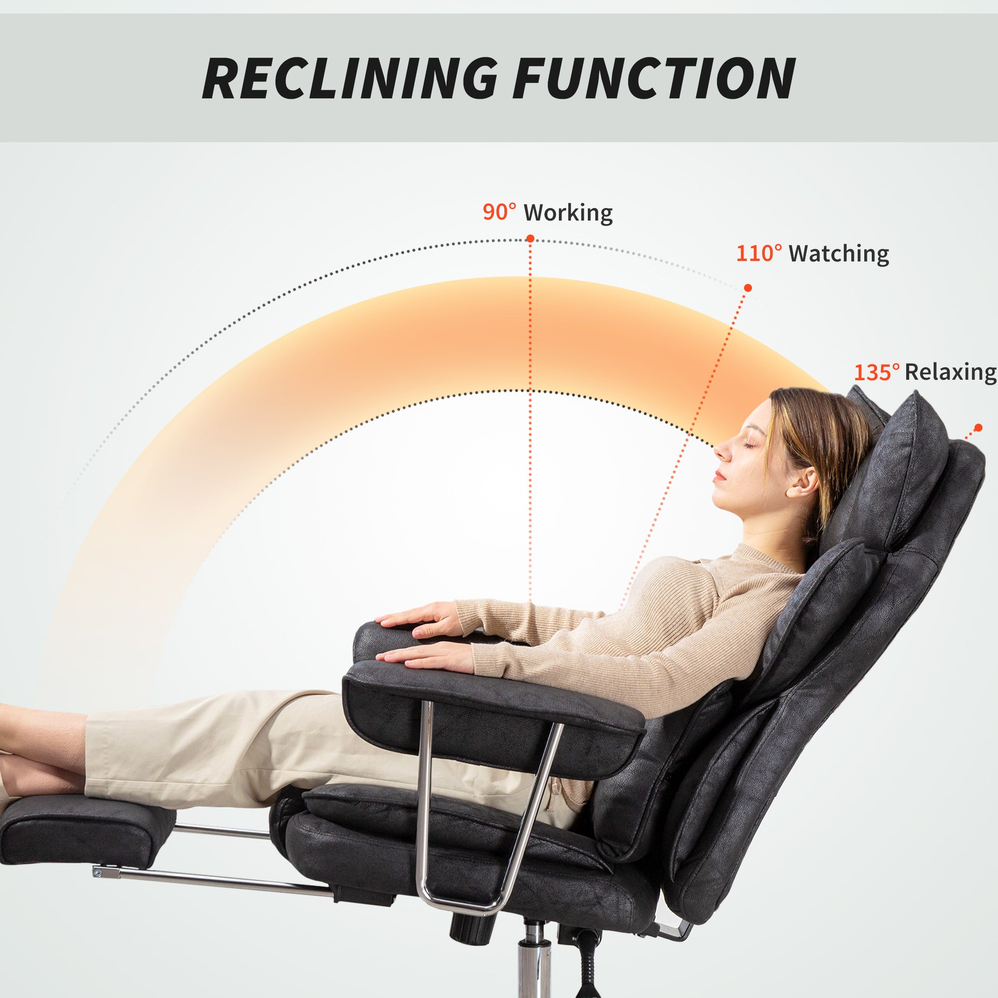 HOMCOM Leathaire Reclining Office Chair with Lumbar Support Pillow - Black - North Peak Garden Furniture
