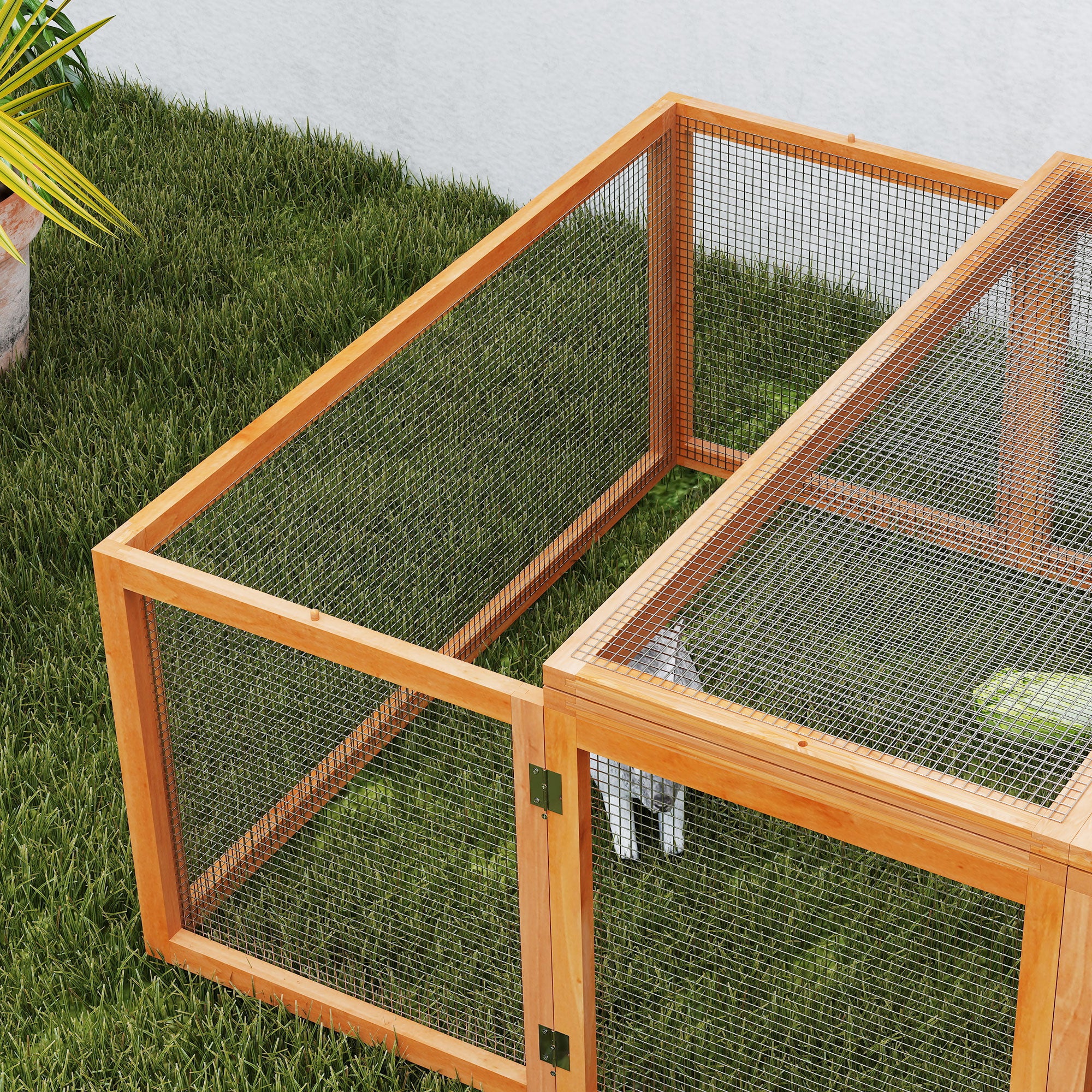 Pawhut Rabbit Run Wooden Rabbit Hutch Cage 6ft with Wire Mesh, Openable Roof, Play Space for Outdoor, 181 x 100 x 48 cm