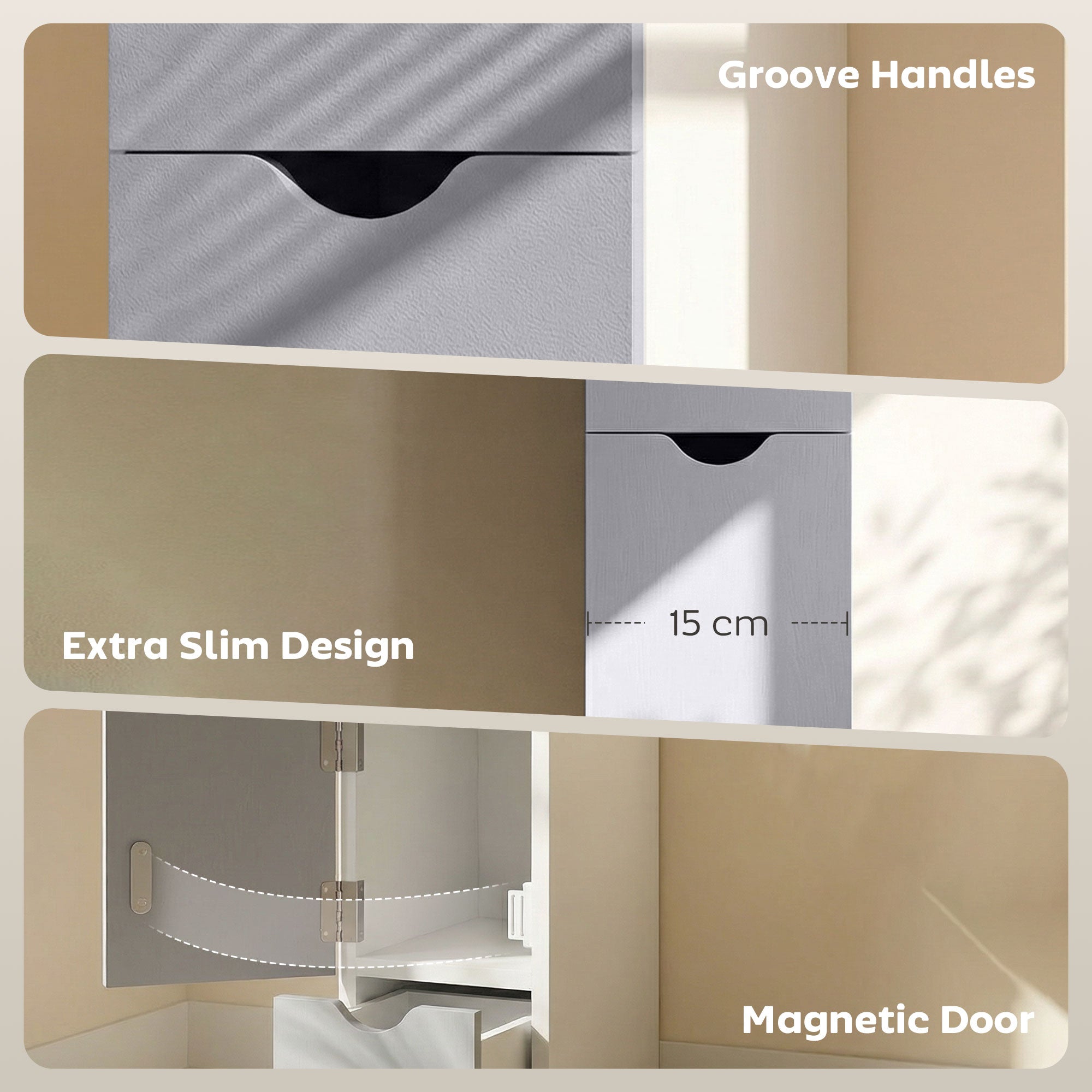 HOMCOM Tall Bathroom Cabinet, Freestanding Bathroom Storage Cabinet with 2-Tier Shelf and Drawers, Narrow Cupboard Storage Unit, White, Grey